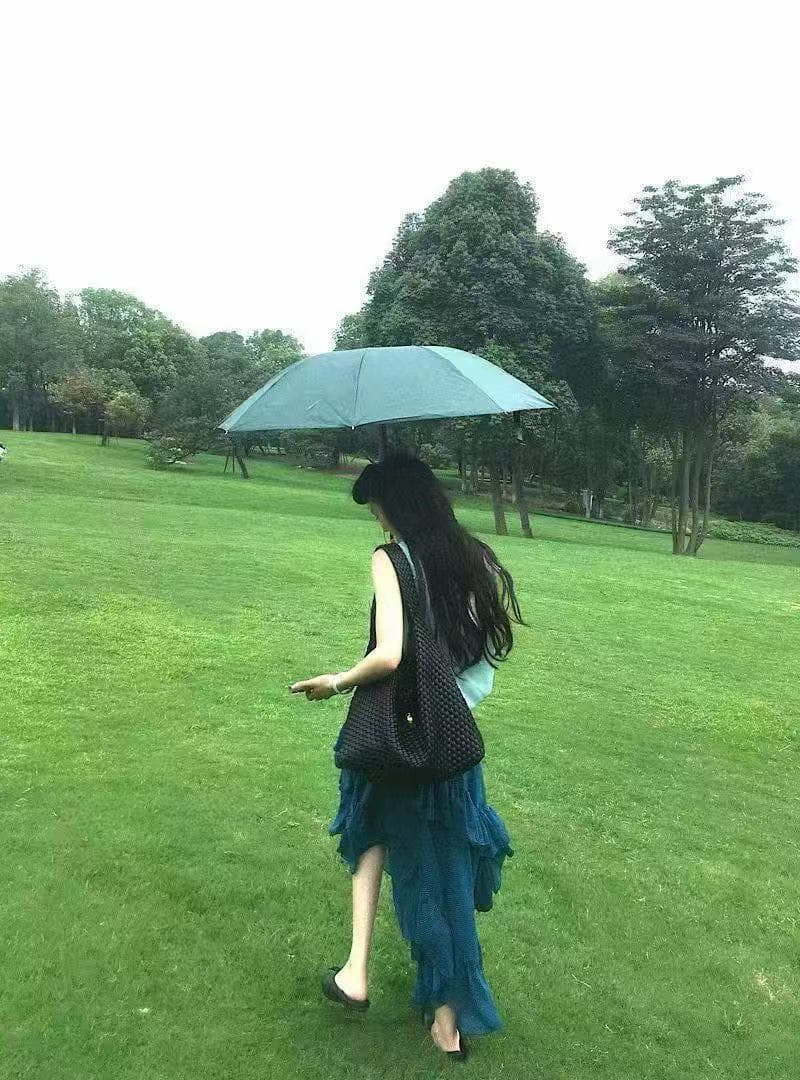 새로운 프랑스식 녹색 프릴 민소매 셔츠 조끼 불규칙 반신 스커트 벨트 3 세트 상세 이미지 6