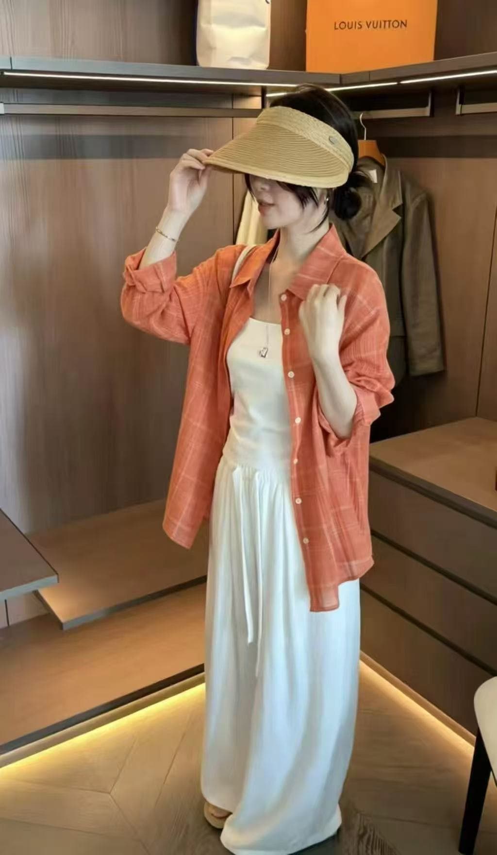 새로운 고급 센스 잘 생긴 캐주얼 다용도 폴로 칼라 얇은 스타일 체크무늬 자외선 차단 셔츠 회색 투피스 조끼 상세 이미지 6