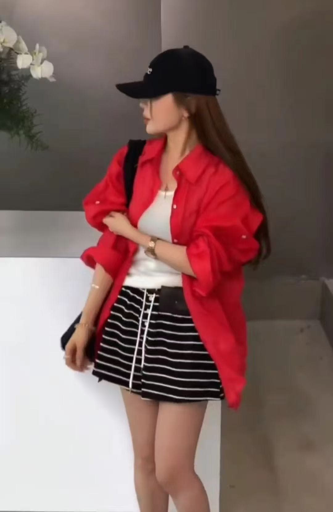 새로운 패션 느긋한 바람 일상 휴가 조끼 셔츠 자외선 차단 의류 허리밴드 스트라이프 반바지 세트 상세 이미지 6