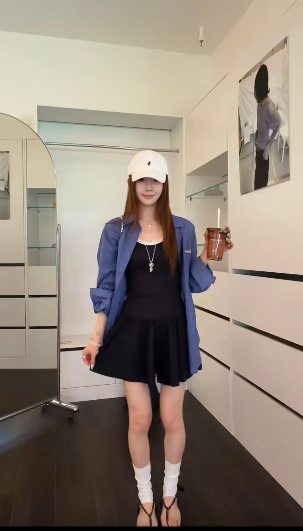 새로운 한 부서 바람 얇은 스타일 자외선 차단 셔츠 캐미솔 허리밴드 캐주얼 반바지 3종 세트 상세 이미지 1