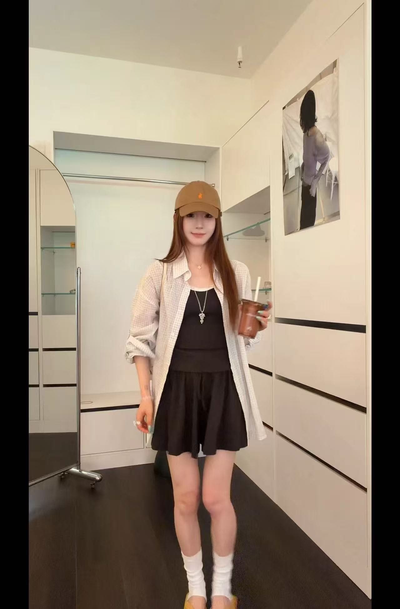새로운 한 부서 바람 얇은 스타일 자외선 차단 셔츠 캐미솔 허리밴드 캐주얼 반바지 3종 세트 상세 이미지 6