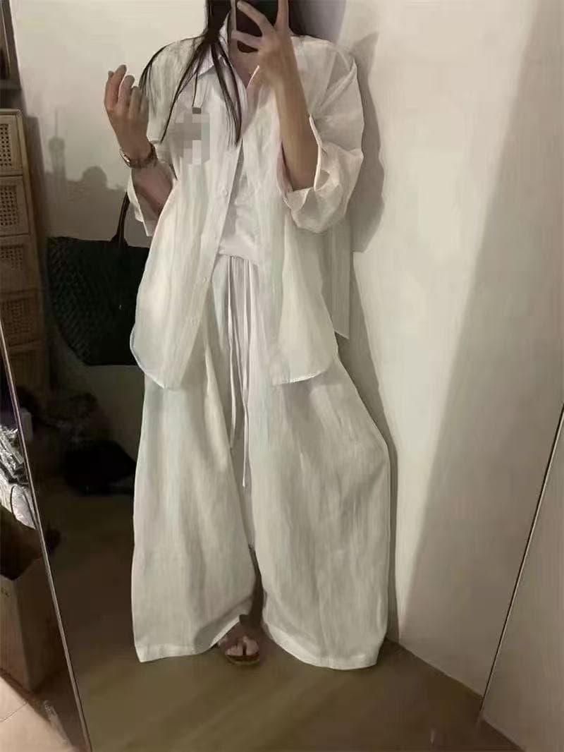 새로운 한국 스타일 패션 작은 말 자수 얇은 스타일 자외선 차단 의류 조끼 허리밴드 캐주얼 바지 3 세트 상세 이미지 6