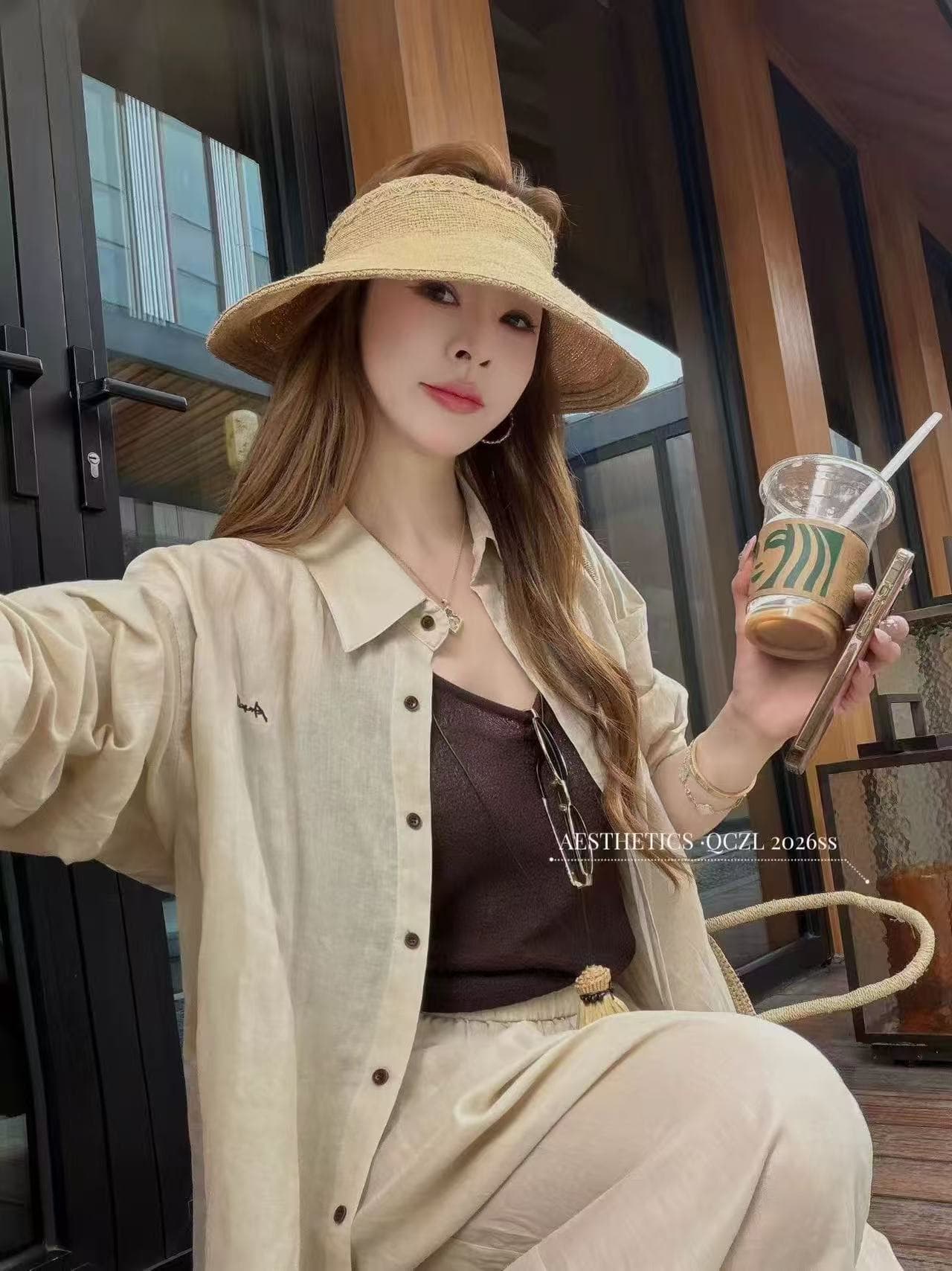 새로운 루즈핏 느긋한 오래된 돈 바람 마 재료 셔츠 오픈 가디건 슬립 허리밴드 캐주얼 반바지 3 세트 상세 이미지 5
