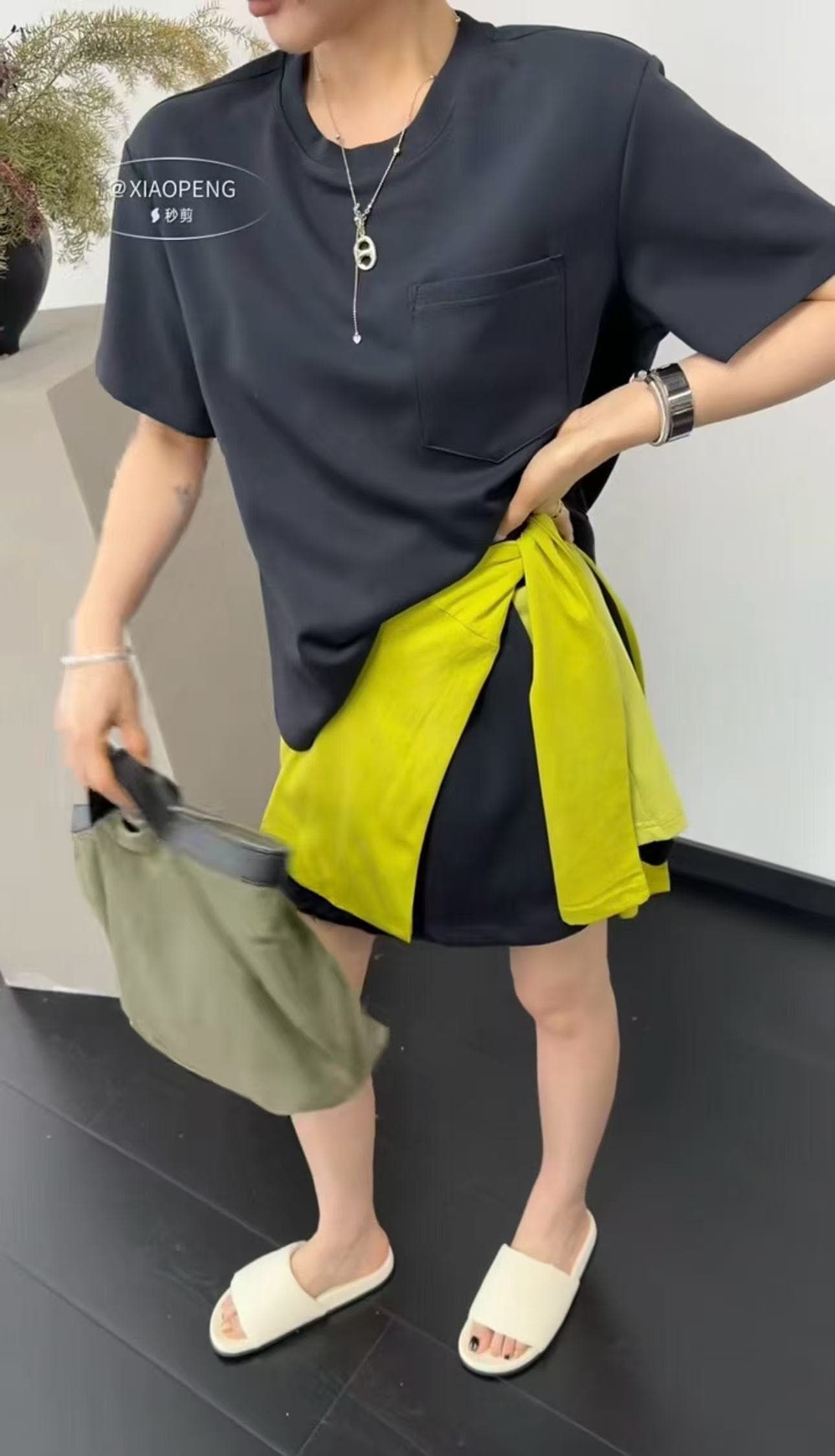 새로운 한국 스타일 패션 느긋한 바람 캐주얼 맨위 허리밴드 반신 스커트 숄 3 세트 이미지 5