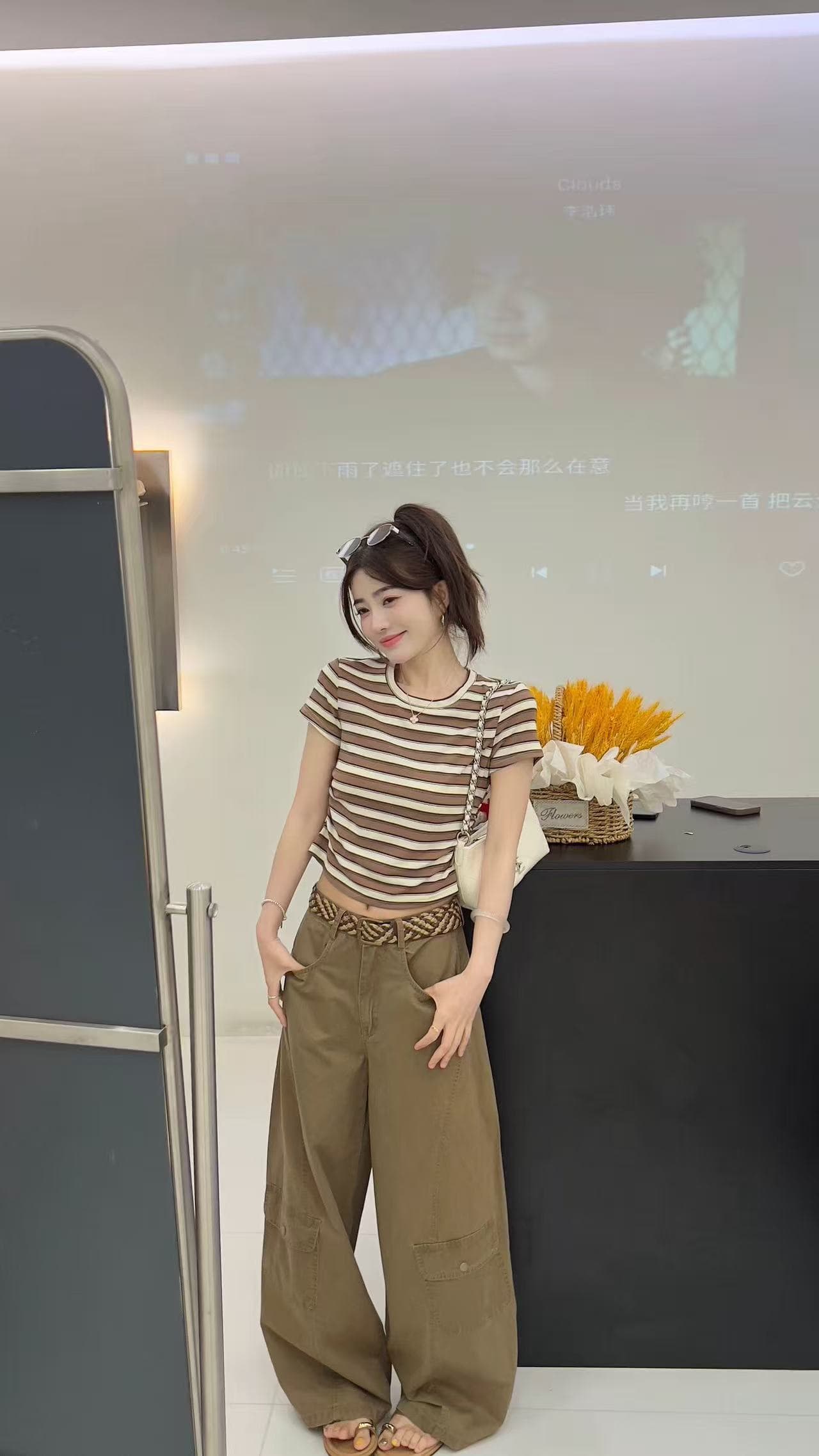 새로운 아메리칸 레트로 배색 스트라이프 쇼트 스타일 맨위 하이웨이스트 캐주얼 워크웨어 팬츠 벨트 3 세트 이미지 3