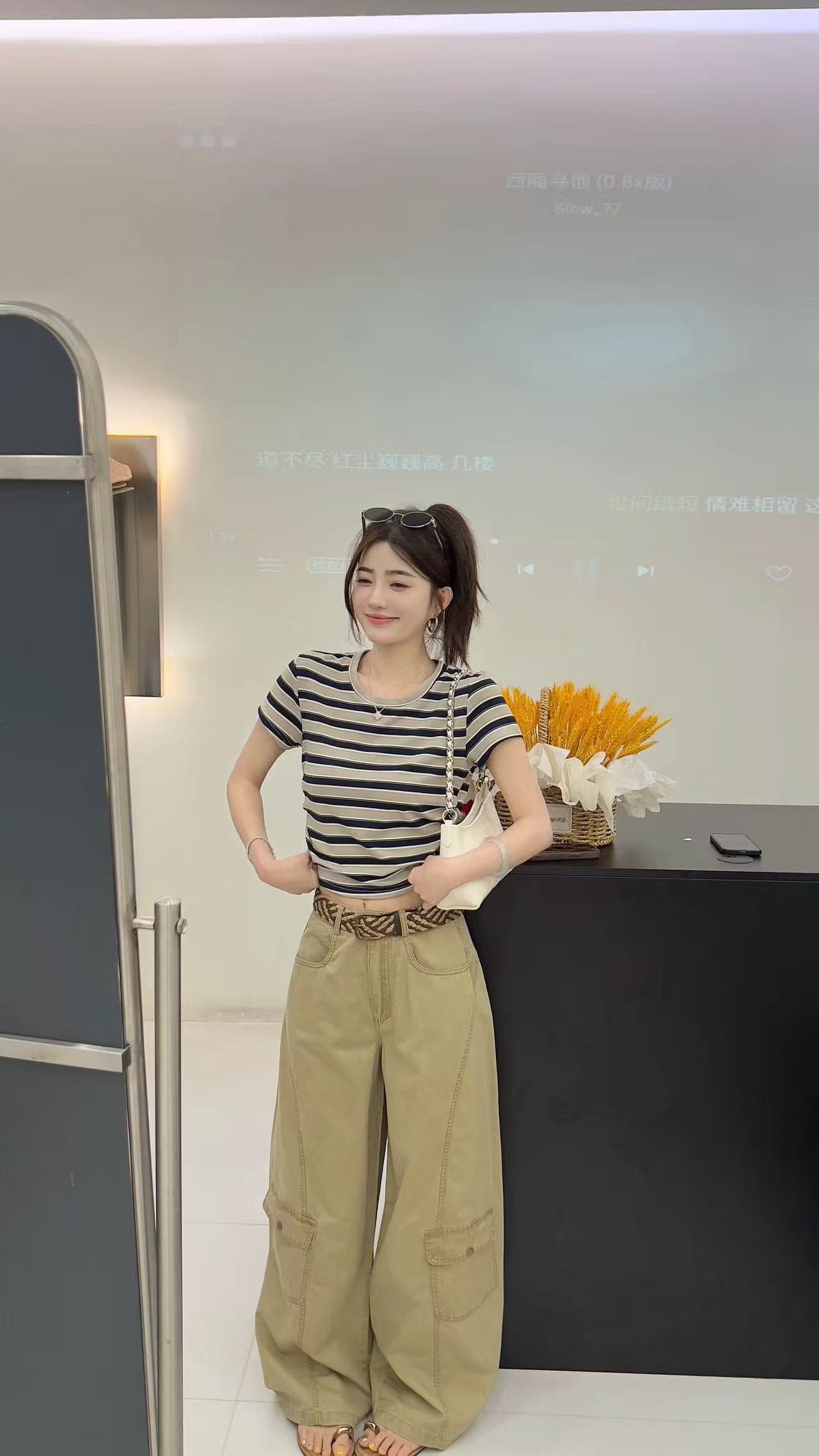 새로운 아메리칸 레트로 배색 스트라이프 쇼트 스타일 맨위 하이웨이스트 캐주얼 워크웨어 팬츠 벨트 3 세트 상세 이미지 9