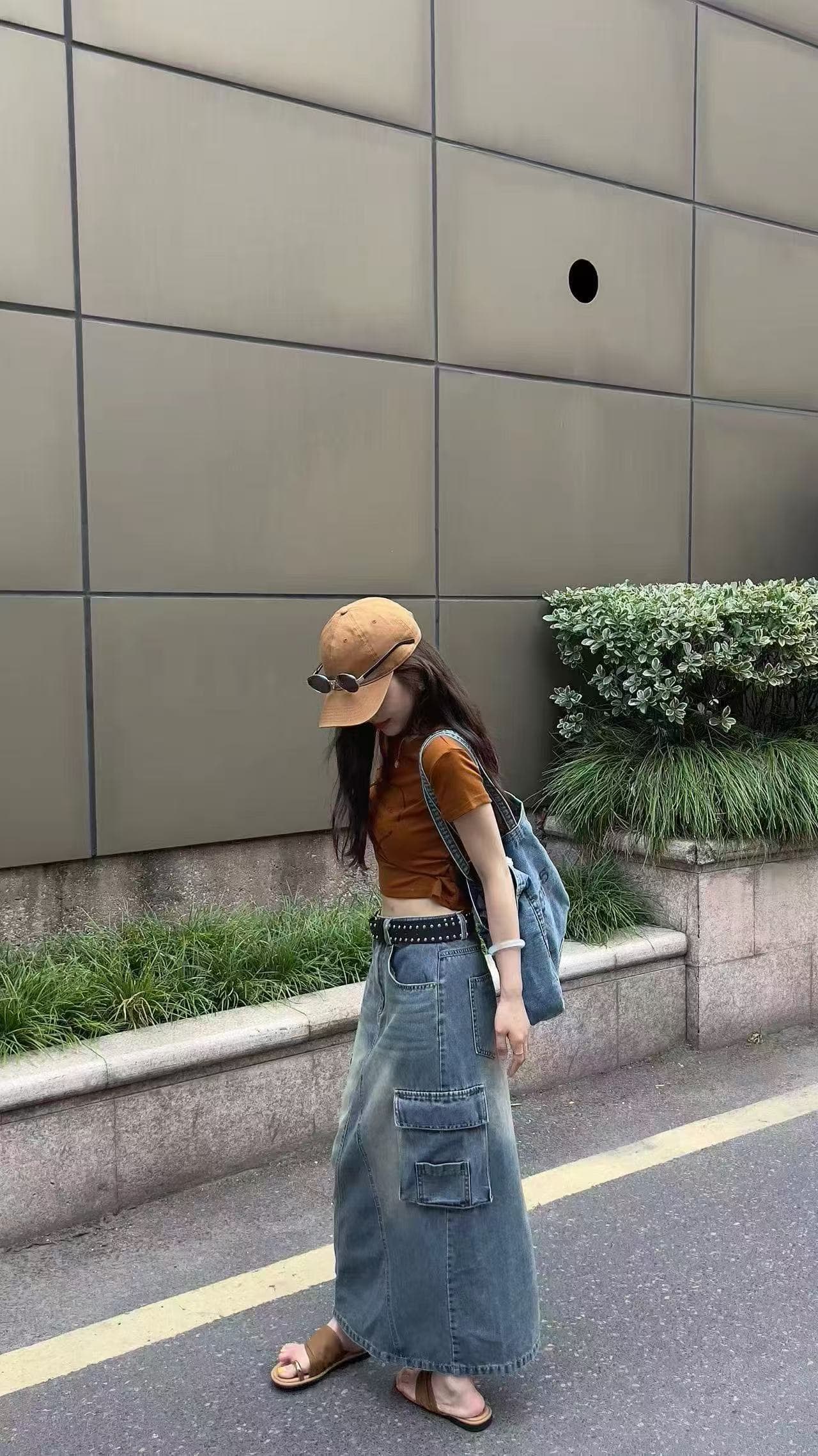 새로운 하트 알파벳 프린트 라운드 넥 루즈핏 쇼트 스타일 맨위 하이웨이스트 캐주얼 워크웨어 치마 벨트 3 세트 상세 이미지 2