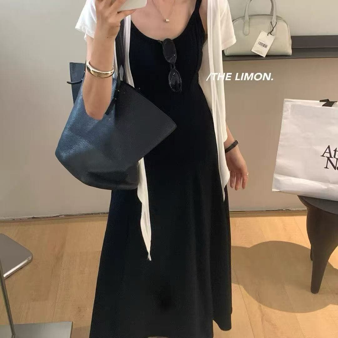 새로운 한국 스타일 패션 자외선 차단 의류 레이스업 작은 셔츠 슬림해 보이는 캐주얼 슬립 드레스 투피스 세트 이미지 2
