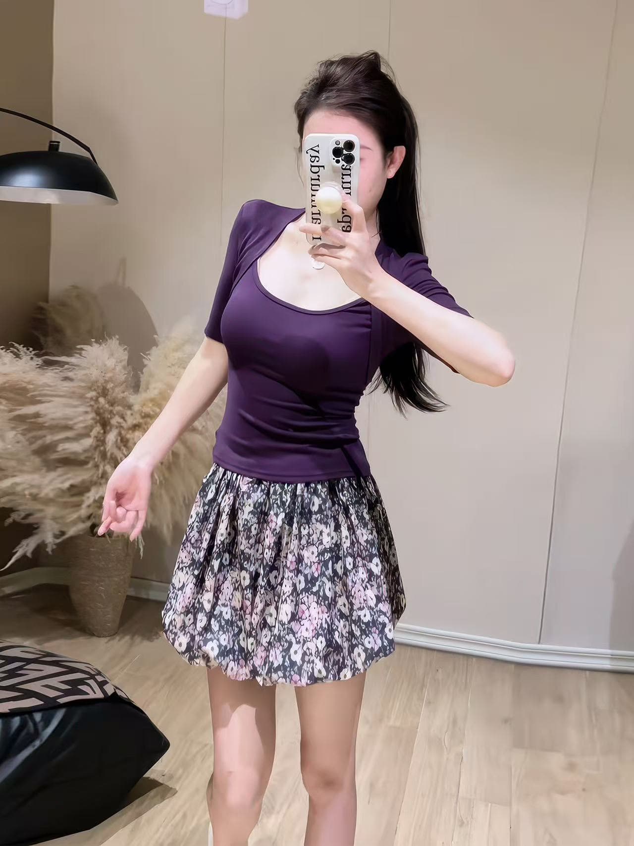 새로운 패션 디자인 센스 품격 슬림해 보이는 몸매 가꾸기 맨위 허리밴드 프린트 반신 스커트 투피스 세트 이미지 2