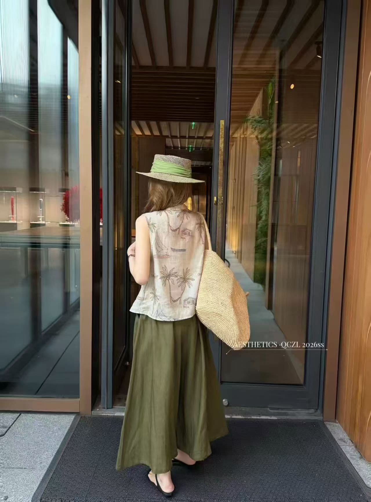 새로운 중식 스탠드 칼라 자카드 국풍 베스트 허리밴드 와이드 레그 팬츠 투피스 세트 상세 이미지 5
