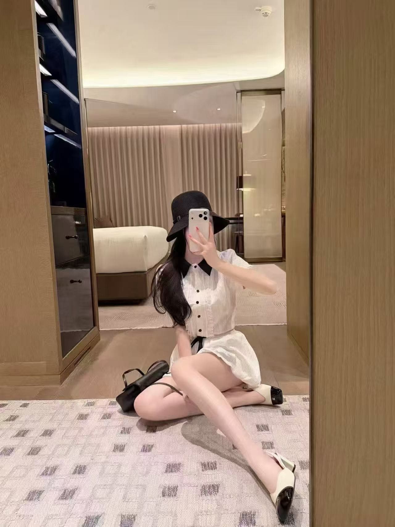 새로운 학원 스타일 패션 배색 POLO 칼라 허리 수축 펌프 로프 드레스 허리밴드 반바지 세트 이미지 4