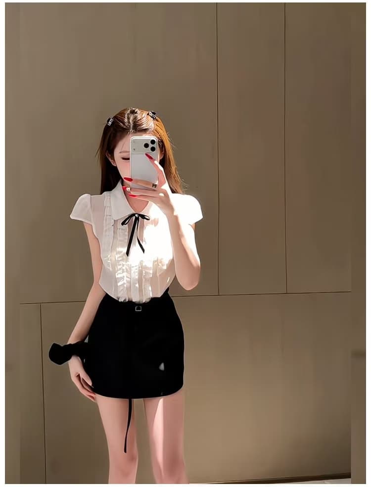 한 부서 달콤함 소녀 센스 무거운 작업 레이스 몸매 가꾸기 외국 가스 작은 셔츠 하이웨이스트 슬림해 보이는 타이트 스커트 반신 치마 세트 상세 이미지 4