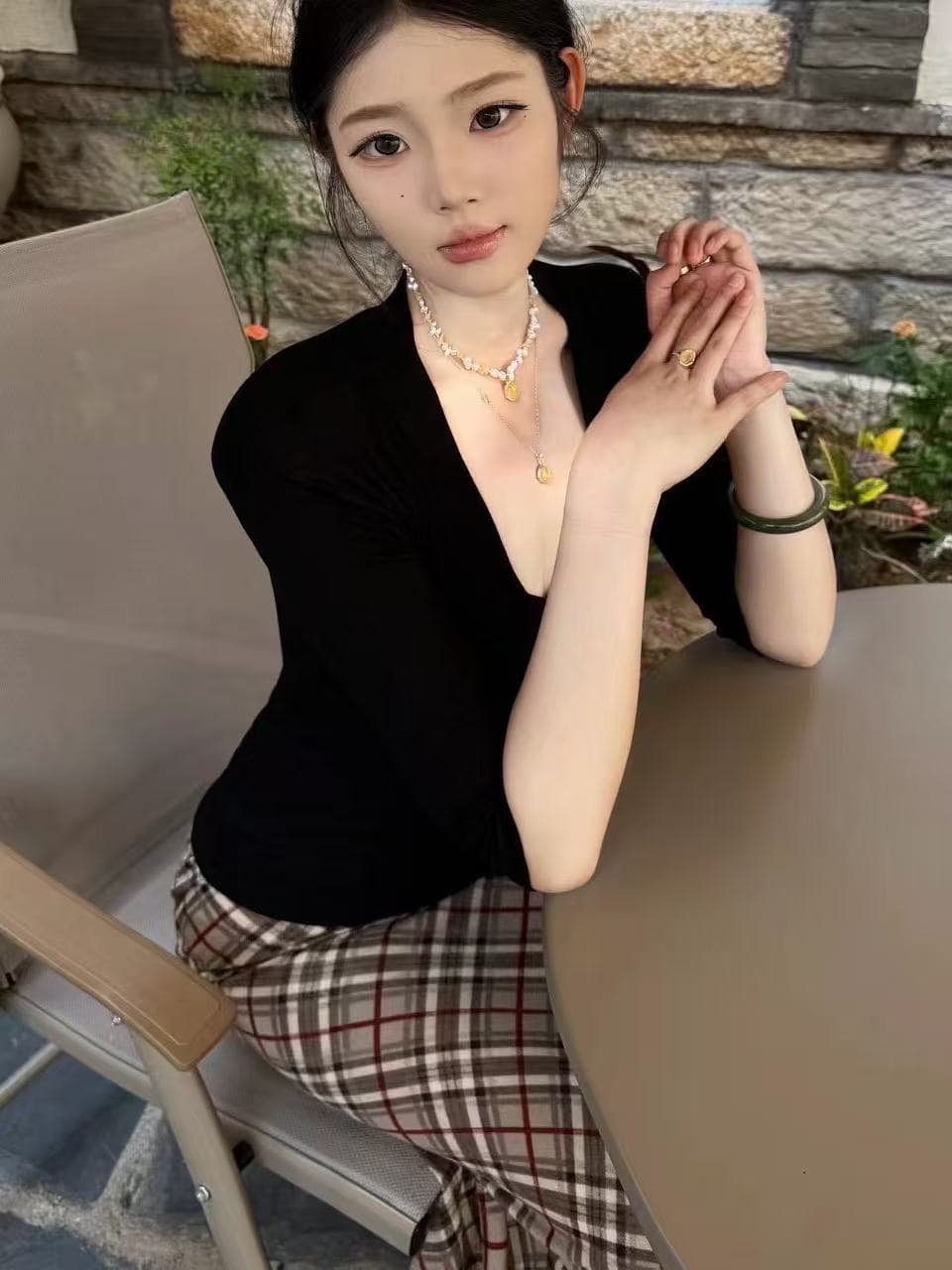 새로운 한국 스타일 패션 레트로 스타일 몸매 가꾸기 맨위 허리밴드 바람 체크무늬 반신 롱 스커트 세트 상세 이미지 2