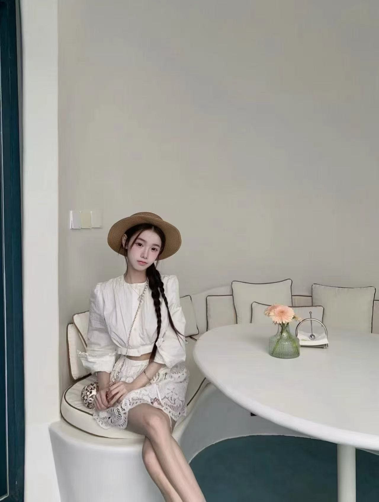 새로운 남쪽 법도 가짜 바람 외국 가스 쇼트 스타일 셔츠 허리밴드 자수 새싹 홀로우 아웃 반신 치마 세트 이미지 3