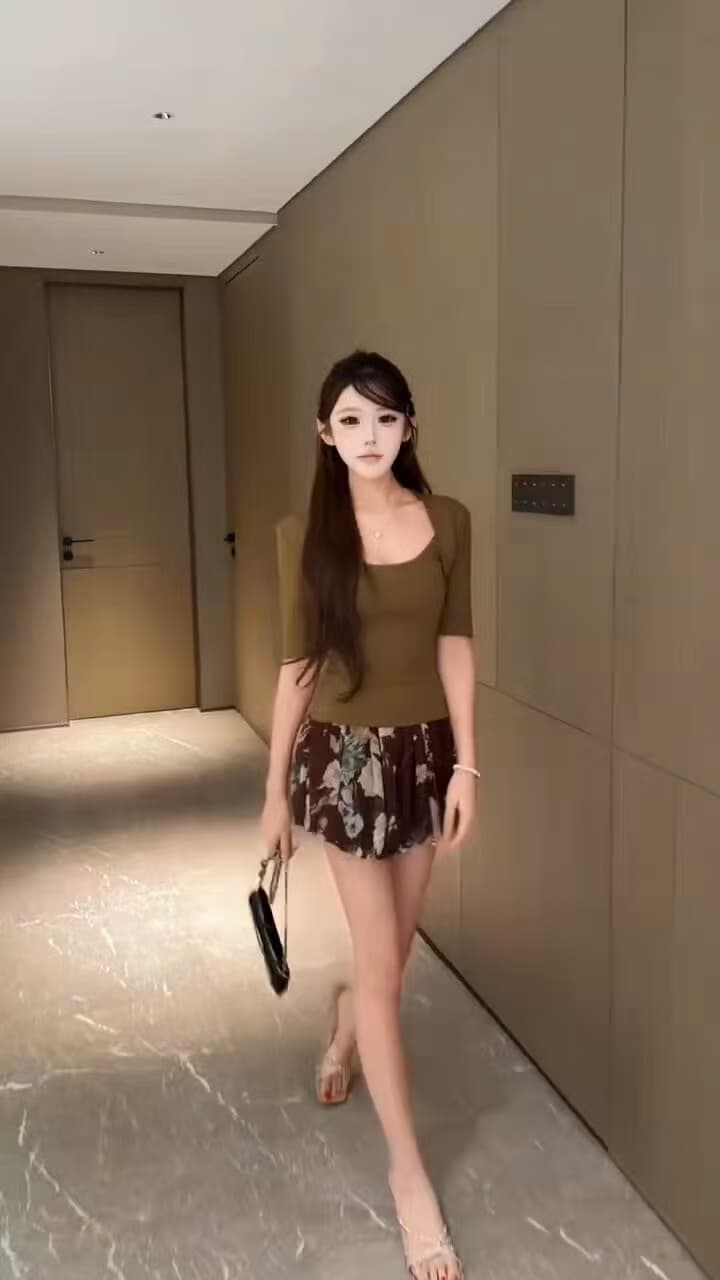 새로운 데이트 착용 가져 가라. u 칼라 패치워크 반팔 맨위 허리밴드 프린트 꽃밭 반신 스커트 투피스 세트 상세 이미지 3