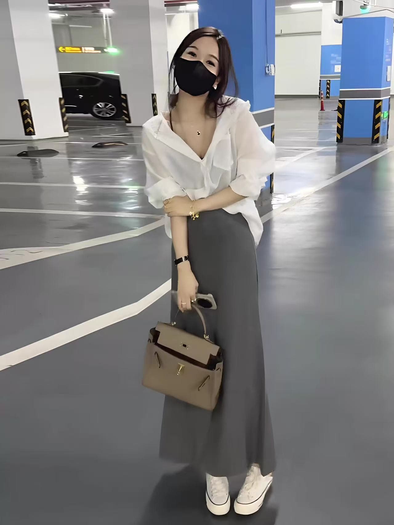 새로운 한국 스타일 패션 캐주얼 후드 레이스 자외선 차단 셔츠 허리밴드 반신 스커트 투피스 세트 이미지 3