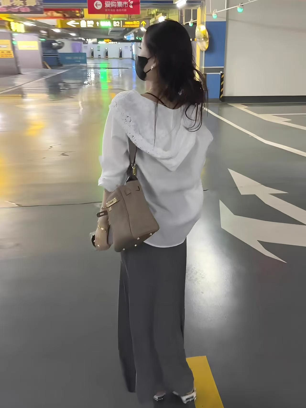새로운 한국 스타일 패션 캐주얼 후드 레이스 자외선 차단 셔츠 허리밴드 반신 스커트 투피스 세트 이미지 4