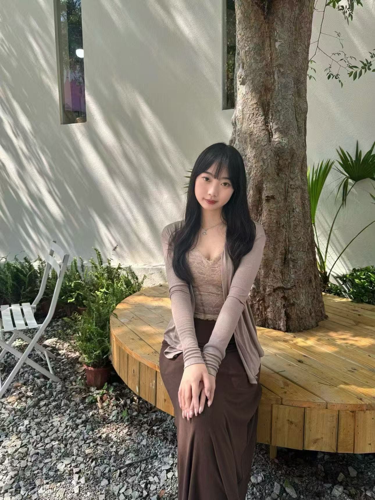 새로운 한국 스타일 패션 느긋한 바람 오픈 가디건 레이스 조끼 허리밴드 반신 롱 스커트 3종 세트 상세 이미지 7