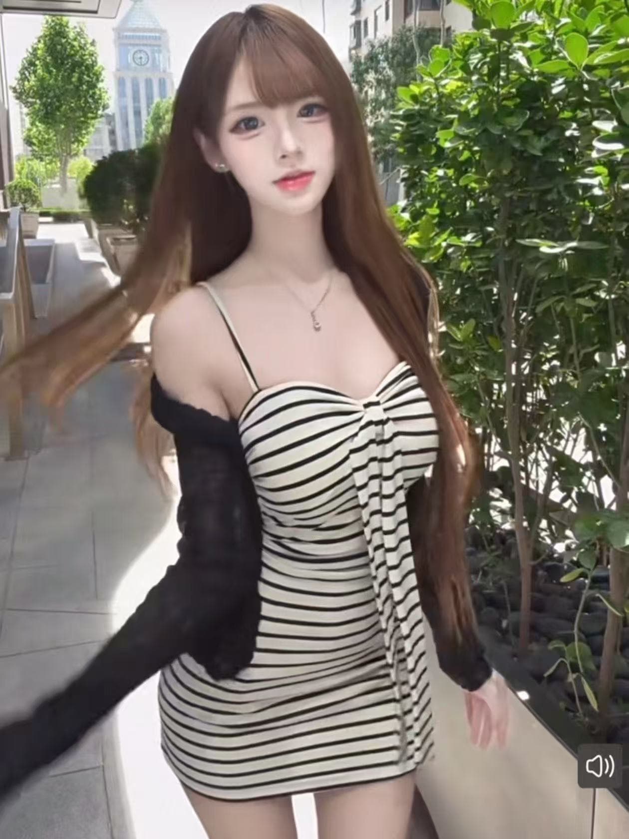 새로운 한국 스타일 패션 느긋한 쇼트 스타일 차가운 센스 얇은 오픈 가디건 스트라이프 몸매 가꾸기 슬립 드레스 투피스 세트 상세 이미지 3