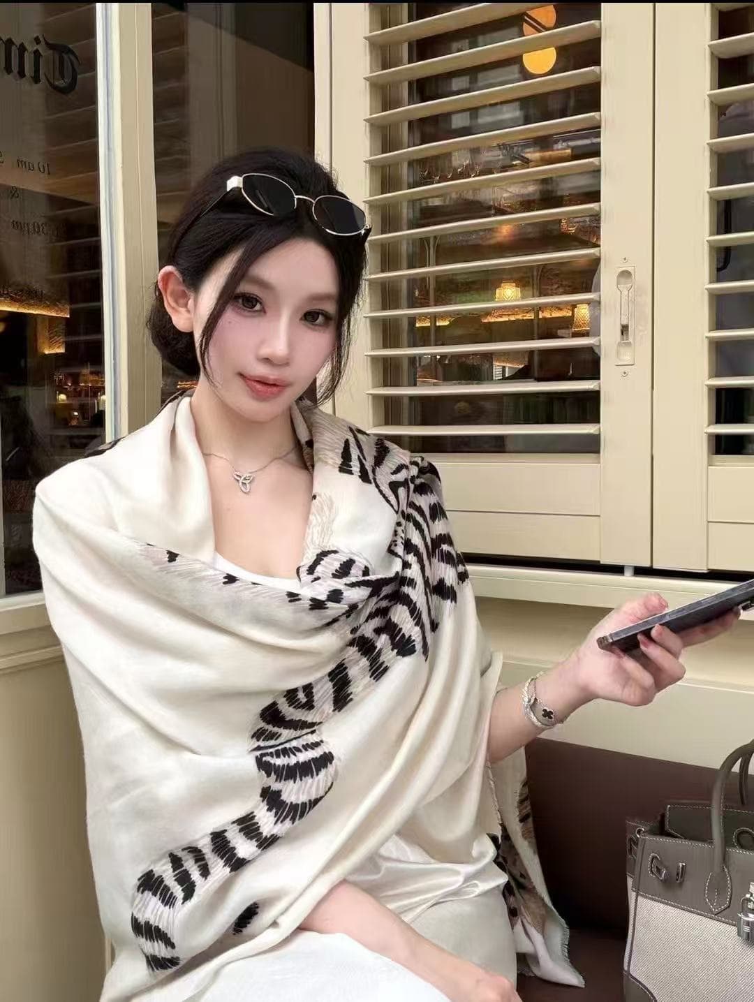 새로운 오래된 돈 바람 얇은 스타일 면 린넨 표범 텍스트 숄 미니멀리즘 조끼 허리밴드 캐주얼 바지 3종 세트 상세 이미지 8