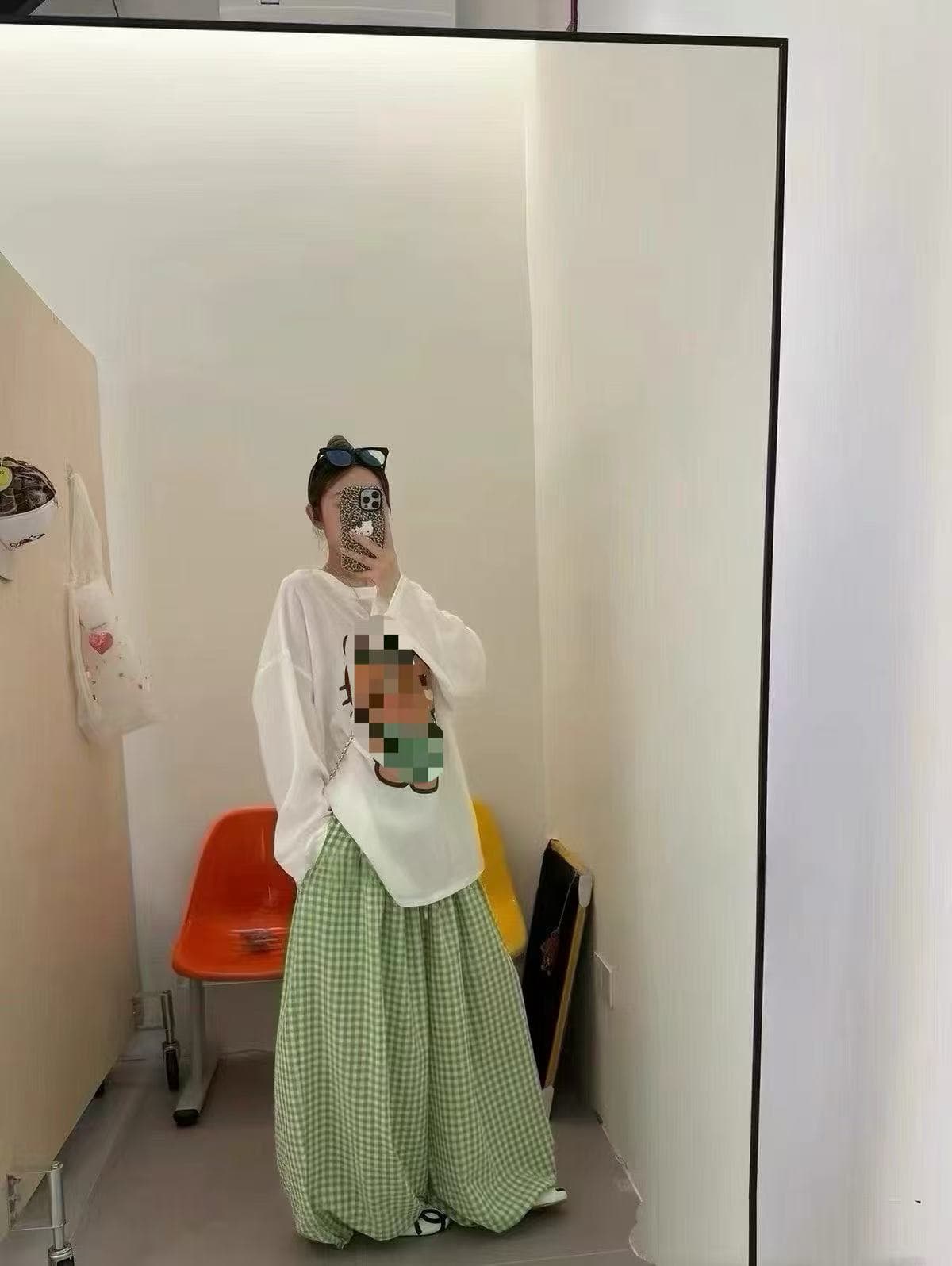 새로운 한국 스타일 캐주얼 만화 연령 감소 고양이 프린트 자외선 차단 의류 허리밴드 넓은 다리 캐주얼 바지 세트 상세 이미지 5