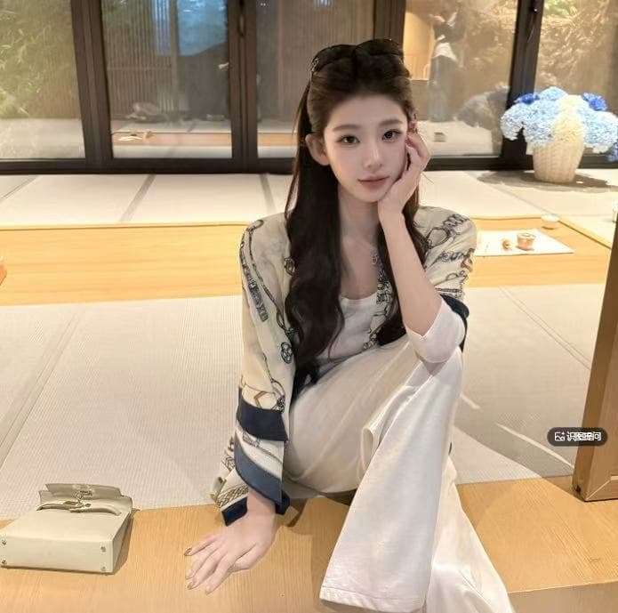 새로운 패션 오래된 돈 바람 얇은 스타일 숄 미니멀리즘 조끼 허리밴드 캐주얼 바지 3종 세트 이미지 3