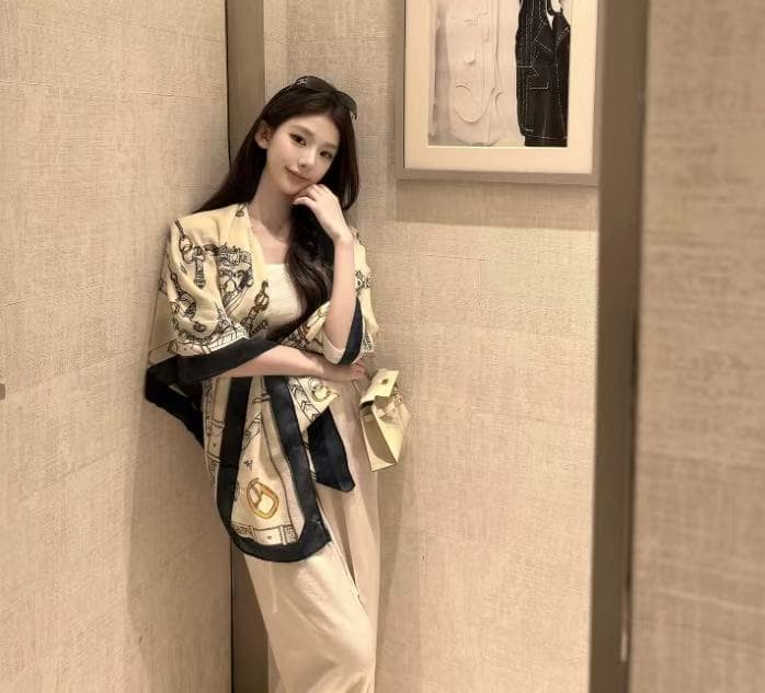 새로운 패션 오래된 돈 바람 얇은 스타일 숄 미니멀리즘 조끼 허리밴드 캐주얼 바지 3종 세트 상세 이미지 1