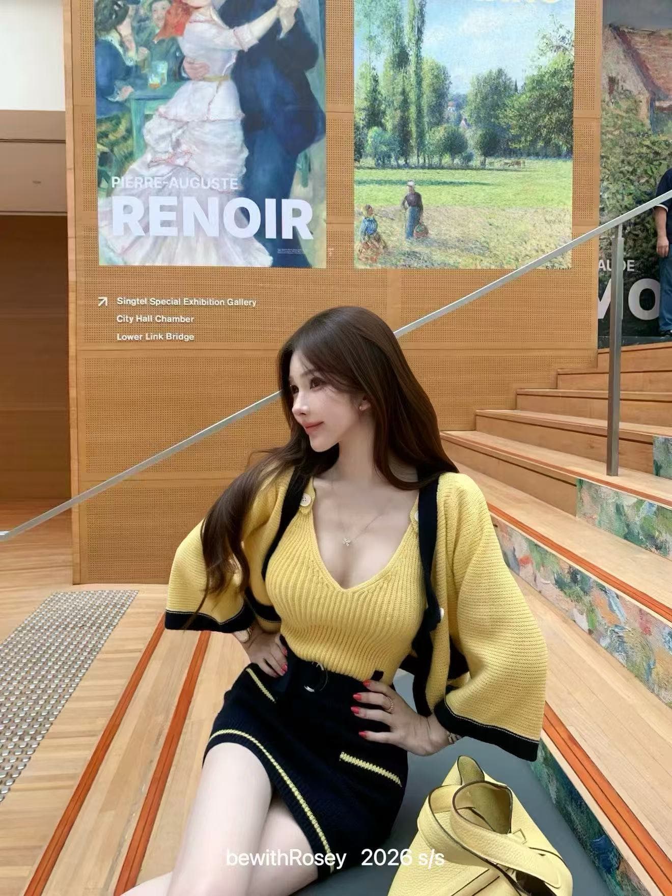 새로운 빛 요리 한 바람 품격 작은 샤넬 스타일 패치워크 색상 몸매 가꾸기 슬립 드레스 패치워크 색상 니트 오픈 가디건 투피스 세트 상세 이미지 4