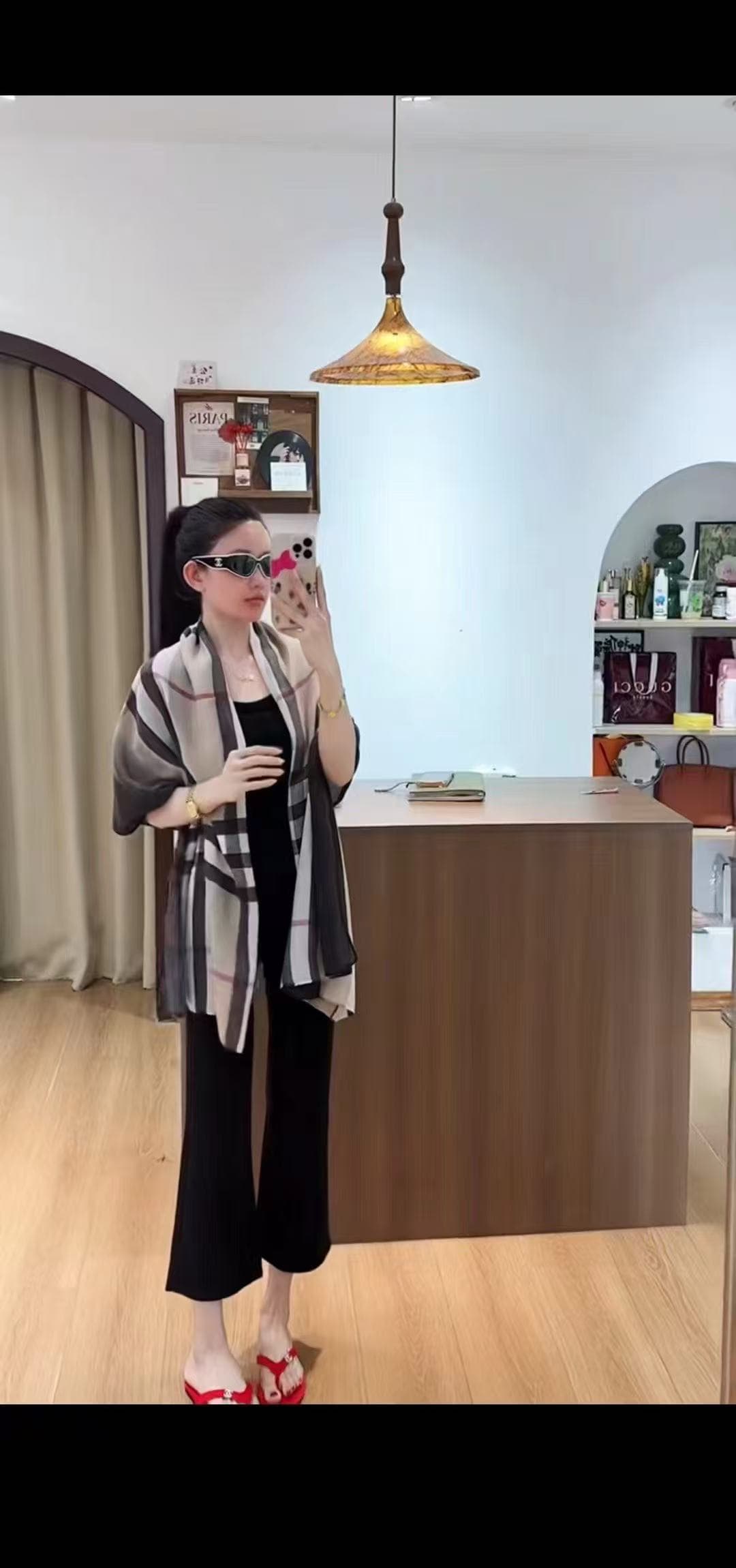 새로운 패션 오래된 돈 바람 얇은 스타일 숄 미니멀리즘 조끼 허리밴드 9부 바지 3종 세트 상세 이미지 1