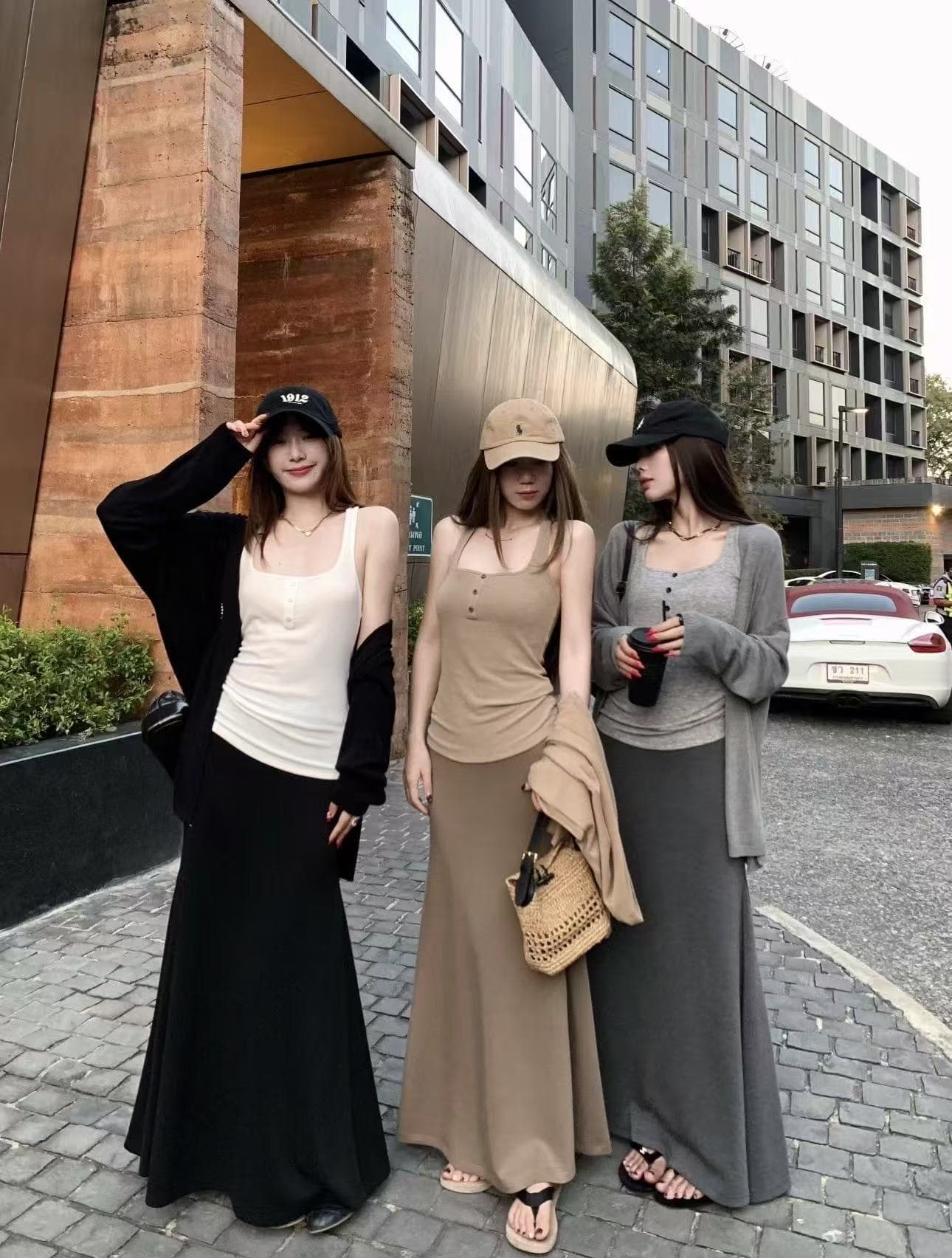 새로운 한국 스타일 패션 루즈핏 자외선 차단 재킷 조끼 허리밴드 인어 꼬리 반신 스커트 3종 세트 상세 이미지 8