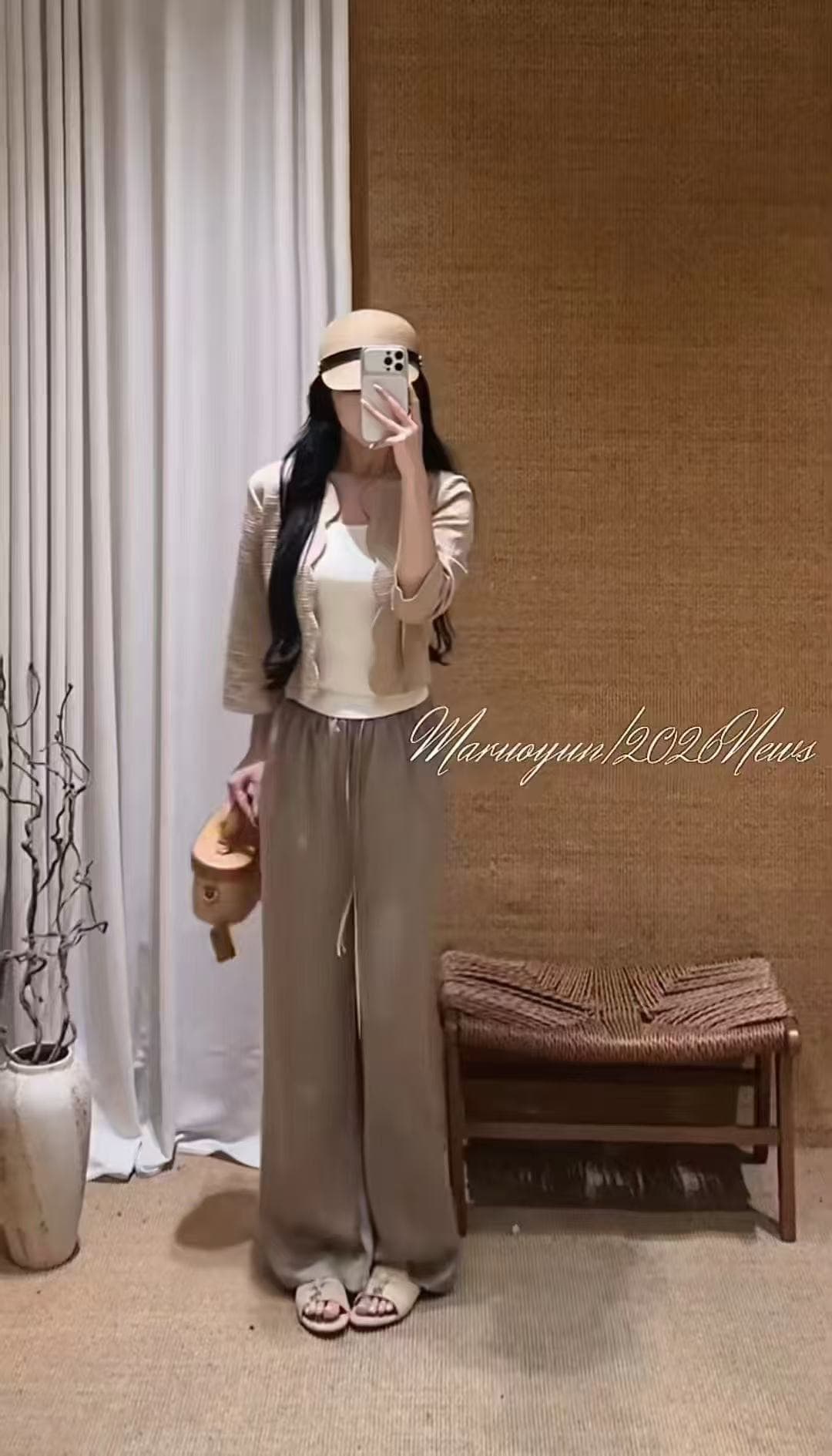 새로운 한국 스타일 다용도 7부 소매 쇼트 스타일 라운드 넥 오픈 가디건 조끼 허리밴드 캐주얼 바지 3 세트 이미지 4