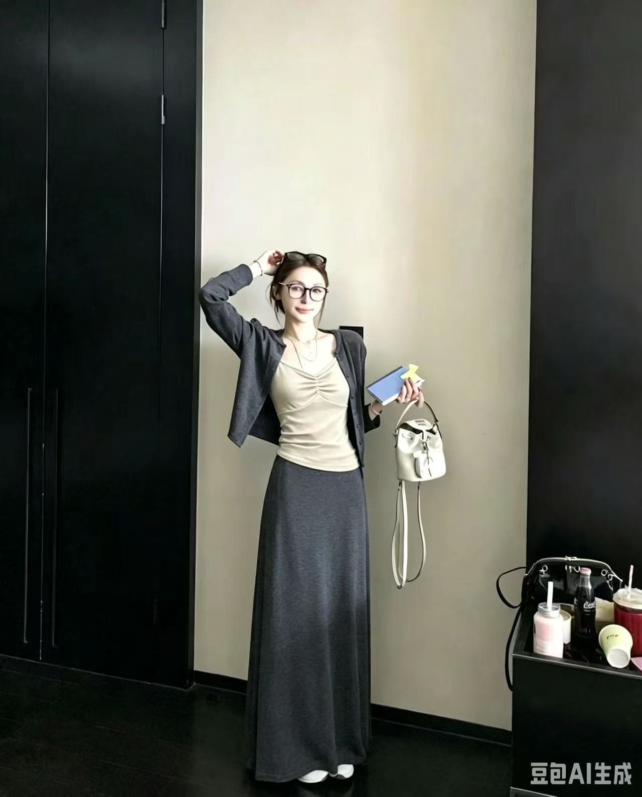 새로운 프랑스식 고급 센스 몸매 가꾸기 쇼트 스타일 자외선 차단 오픈 가디건 슬립 허리밴드 반신 스커트 3종 세트 이미지 4