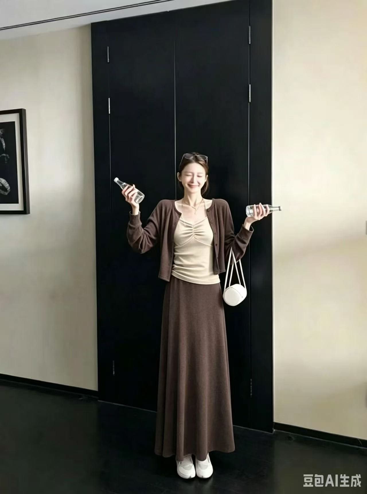 새로운 프랑스식 고급 센스 몸매 가꾸기 쇼트 스타일 자외선 차단 오픈 가디건 슬립 허리밴드 반신 스커트 3종 세트 상세 이미지 4