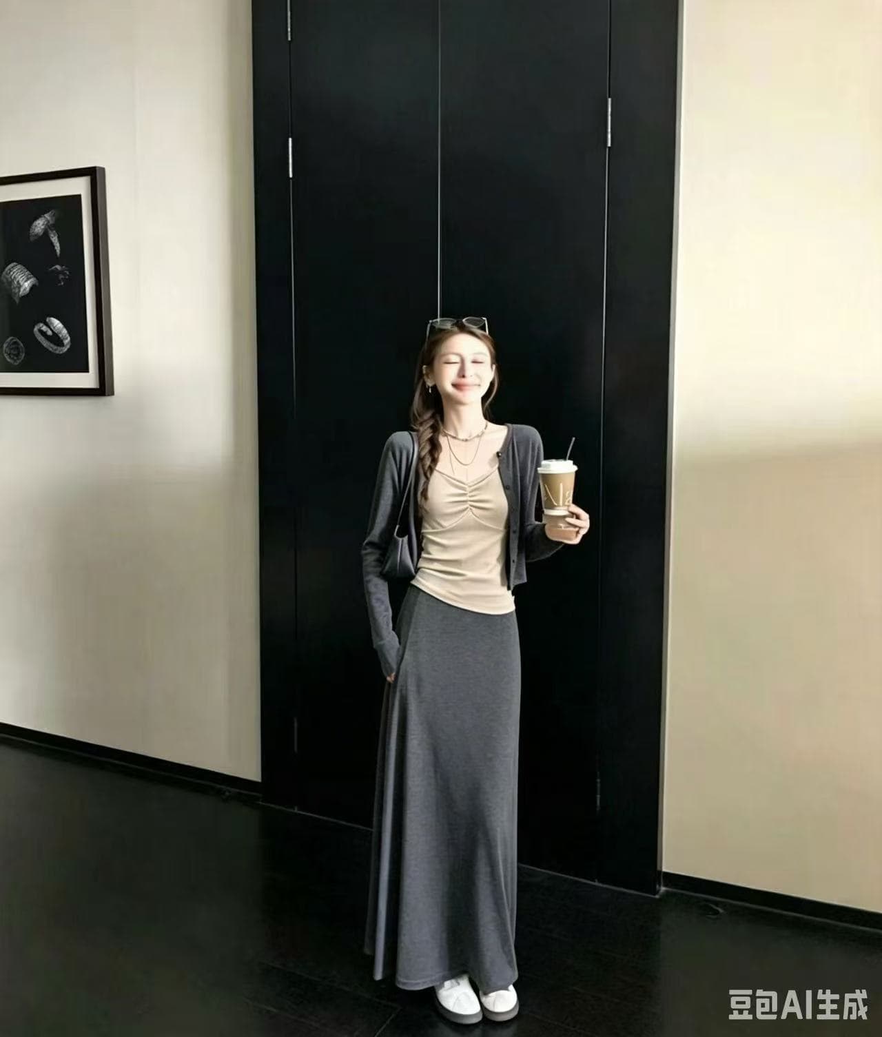 새로운 프랑스식 고급 센스 몸매 가꾸기 쇼트 스타일 자외선 차단 오픈 가디건 슬립 허리밴드 반신 스커트 3종 세트 상세 이미지 6