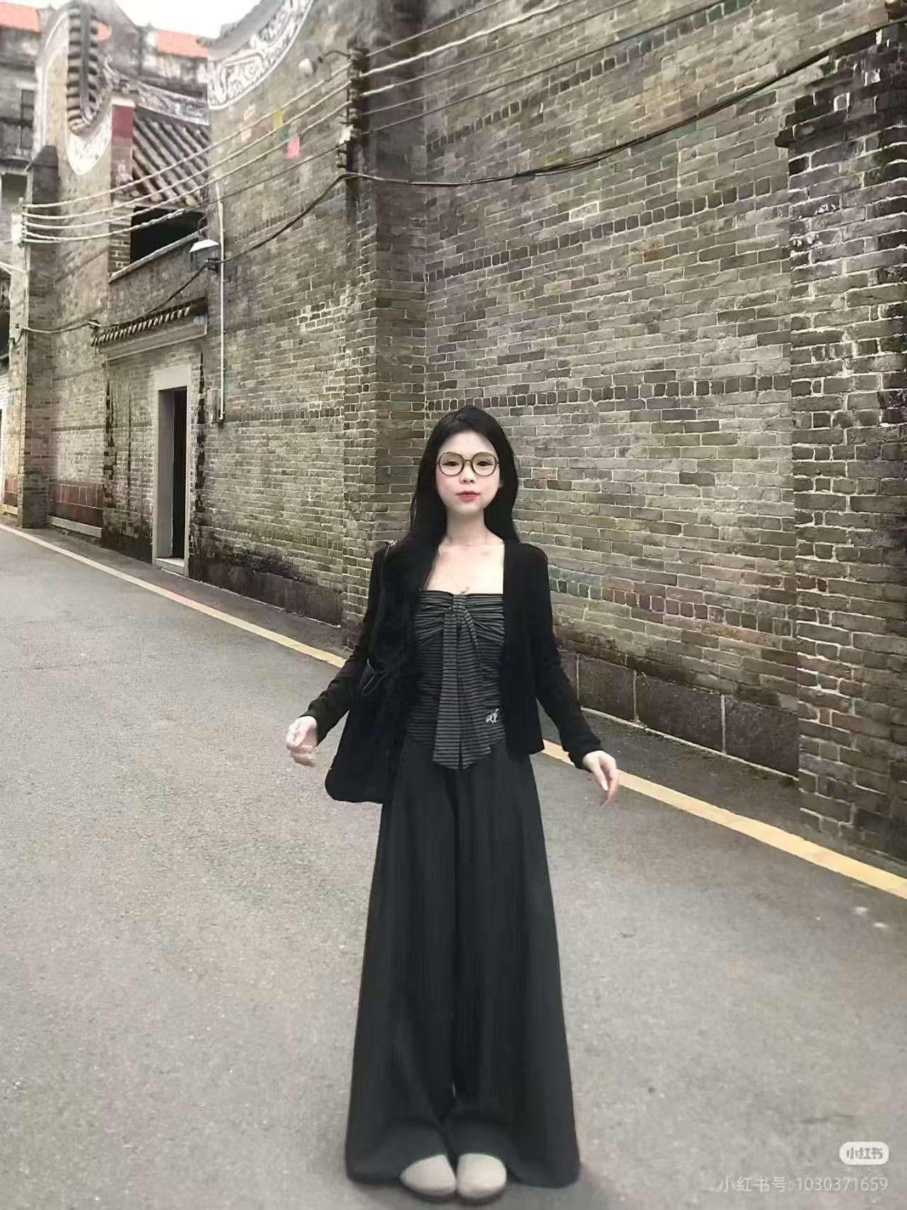 새로운 한 부서 바람 몸매 가꾸기 순수한 욕망 품격 오픈 가디건 스트라이프 슬립 튜브탑 하이웨이스트 캐주얼 바지 3 세트 상세 이미지 4