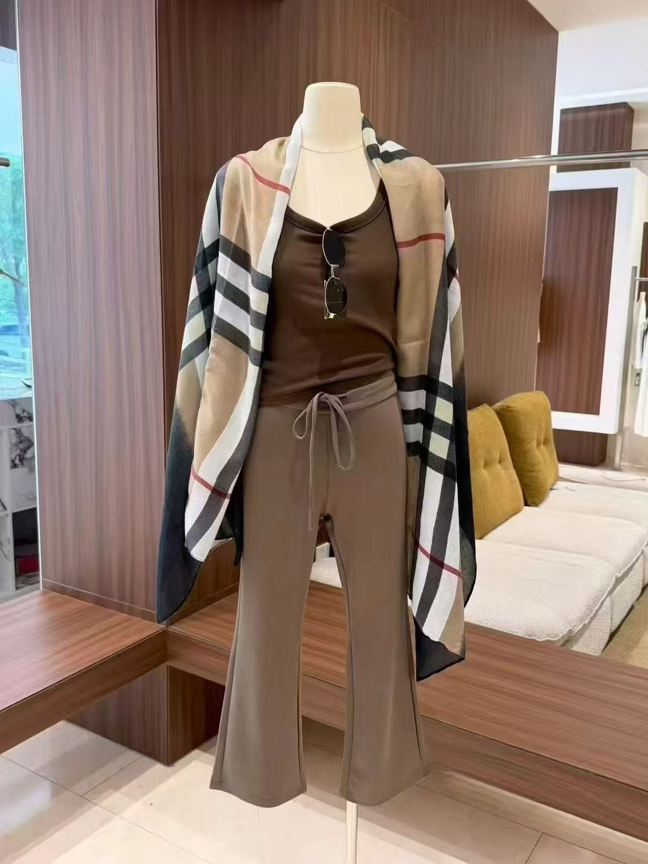 새로운 한국 스타일 패션 폭발 커피 색상 조끼 바지 숄 3종 세트 이미지 3
