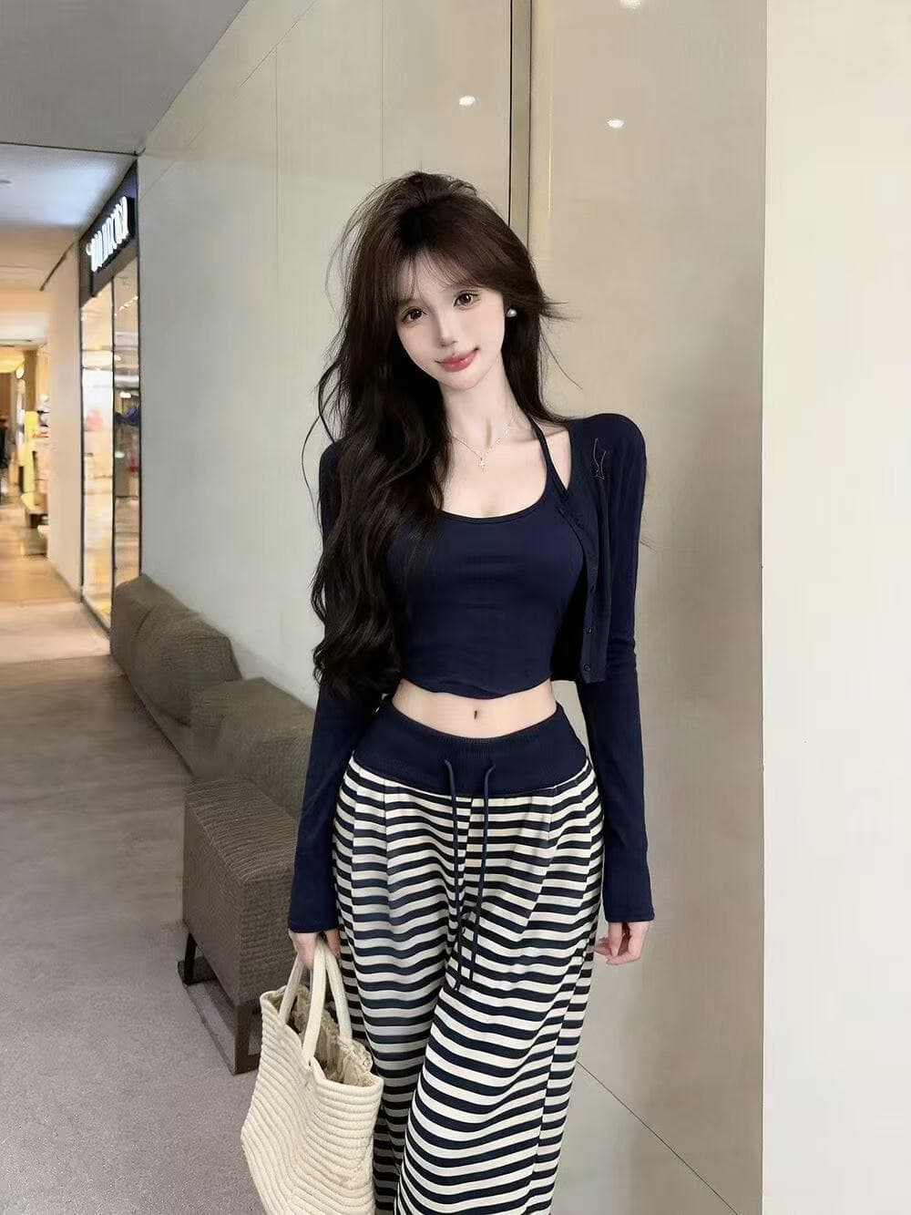 새로운 순수한 욕망 바람 품격 몸매 가꾸기 얇은 스타일 자외선 차단 의류 캐미솔 허리밴드 캐주얼 바지 3 세트 이미지 4