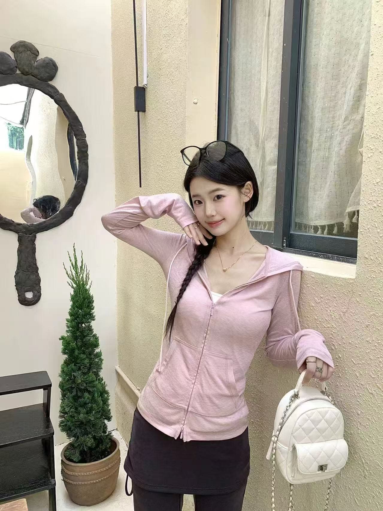 새로운 한국 스타일 패션 후드 몸매 가꾸기 오픈 가디건 허리밴드 방귀 커튼 부츠컷 캐주얼 와이드 레그 팬츠 세트 이미지 5