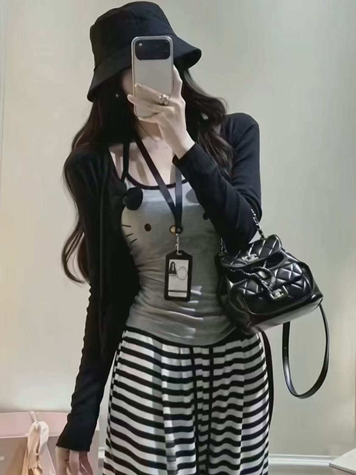 새로운 한국 스타일 패션 몸매 가꾸기 자외선 차단 의류 만화 슬립 허리밴드 스트라이프 캐주얼 바지 3종 세트 이미지 5
