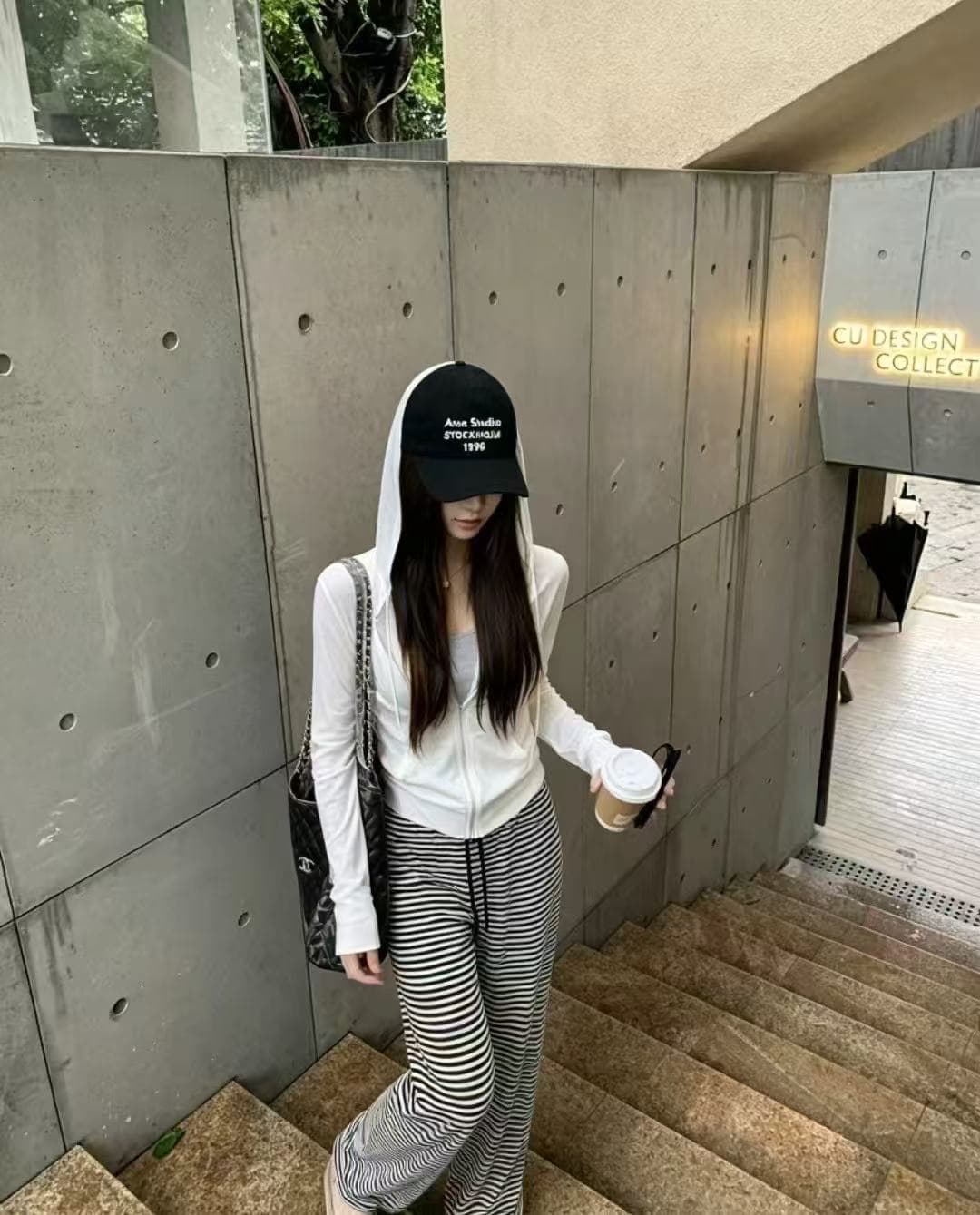 새로운 한국 스타일 패션 후드 자외선 차단 재킷 슬립 허리밴드 스트라이프 와이드 레그 팬츠 3종 세트 상세 이미지 4