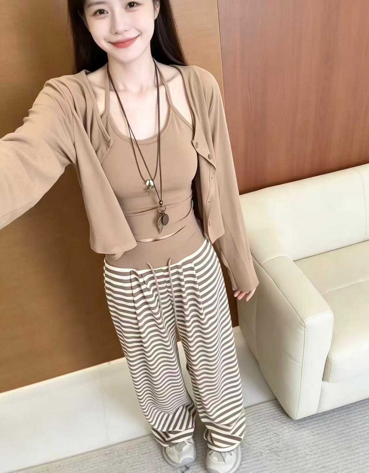 새로운 순수한 욕망 바람 품격 몸매 가꾸기 얇은 스타일 자외선 차단 의류 캐미솔 허리밴드 캐주얼 바지 3 세트 상세 이미지 3