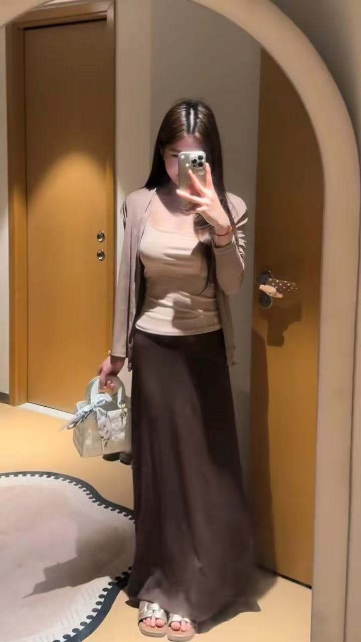 새로운 한국 스타일 패션 품격 다용도 오픈 가디건 슬립 허리밴드 반신 스커트 3종 세트 이미지 3