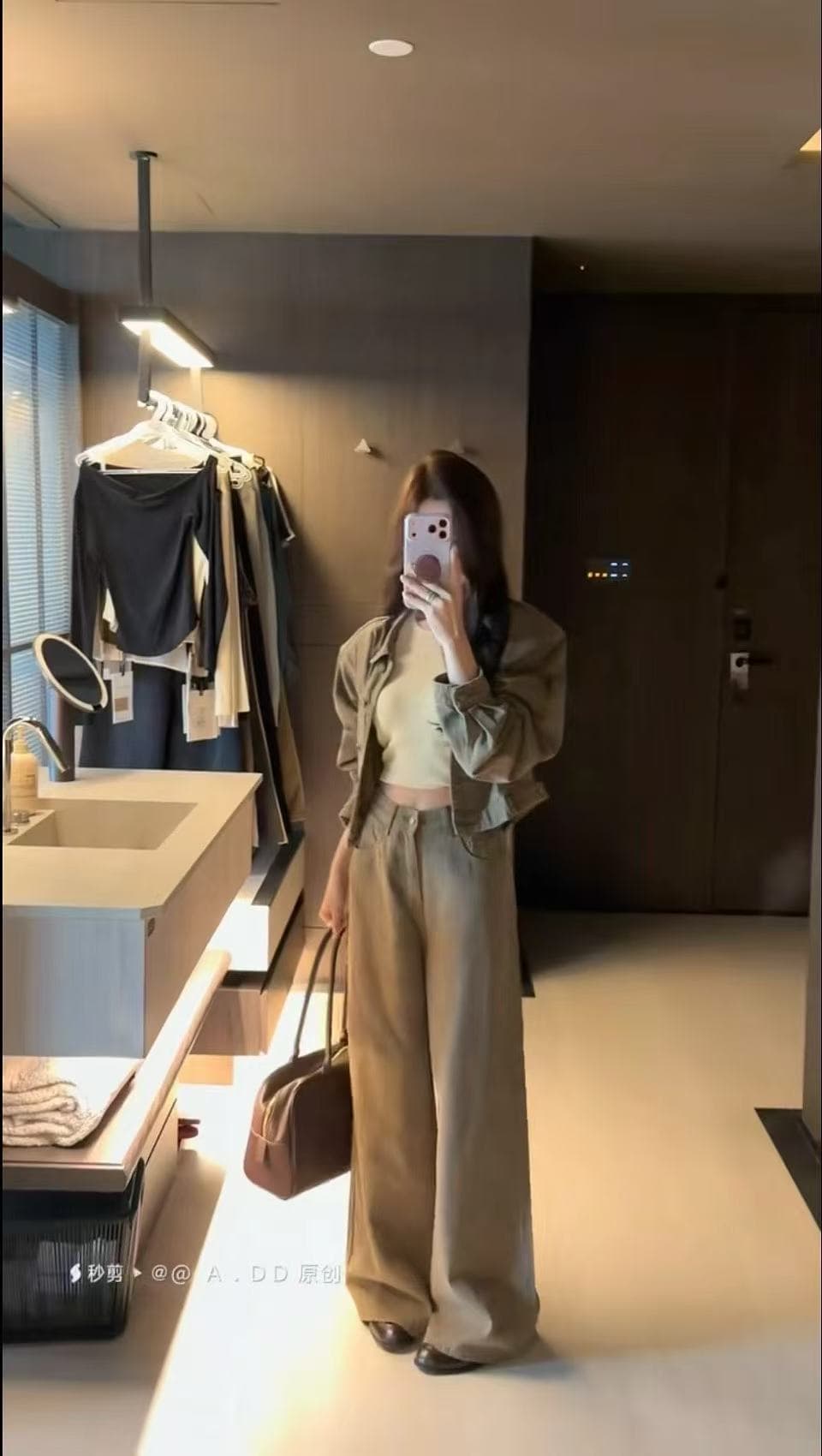 새로운 패션 레트로 아메리칸 착용 가져 가라. 캐주얼 긴팔 데님 재킷 하이웨이스트 슬림해 보이는 와이드 레그 팬츠 투피스 세트 이미지 5