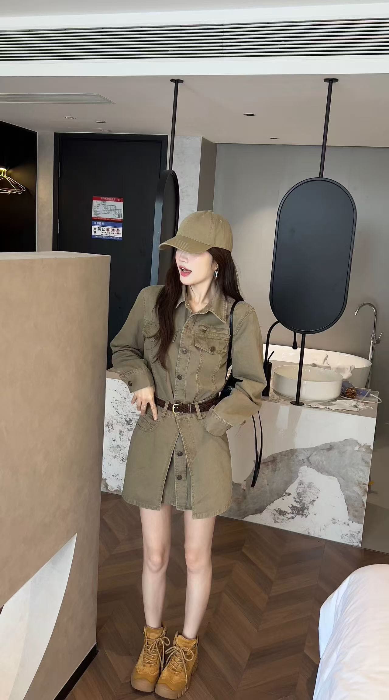 새로운 패션 슈퍼 잘 생긴 레트로 POLO 칼라 데님 롱 코트 셔츠 방귀 커튼 벨트 3 세트 이미지 2