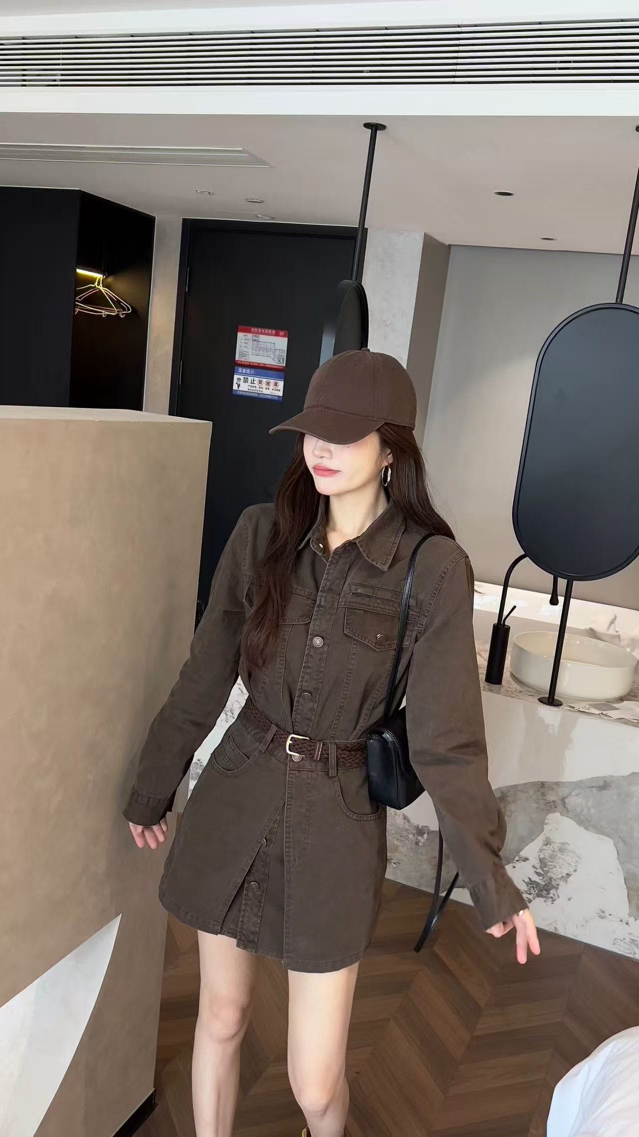 새로운 패션 슈퍼 잘 생긴 레트로 POLO 칼라 데님 롱 코트 셔츠 방귀 커튼 벨트 3 세트 상세 이미지 8