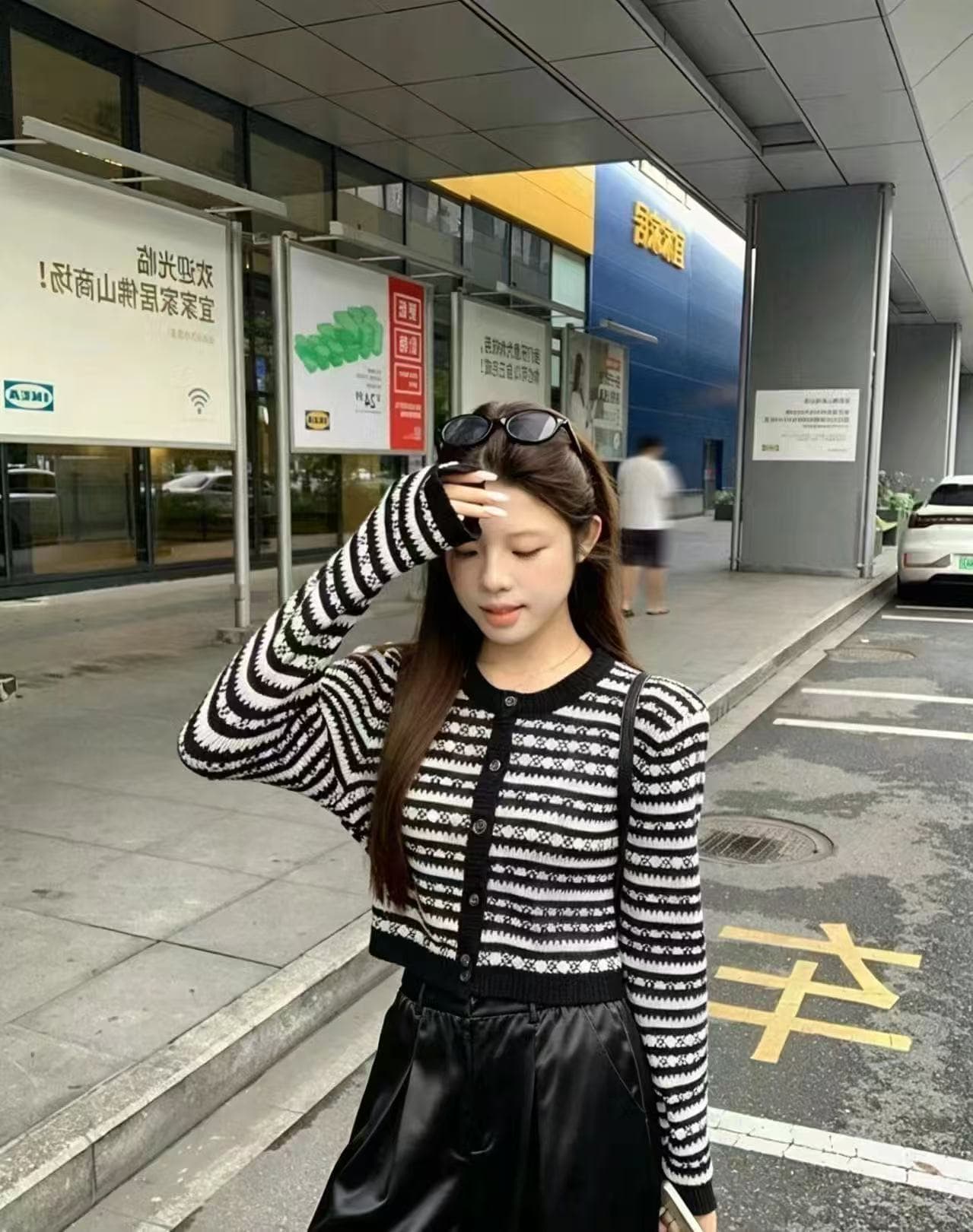 새로운 프랑스식 작은 샤넬 스타일 스트라이프 니트 쇼트 스타일 라운드 넥 긴팔 오픈 가디건 허리밴드 캐주얼 바지 세트 상세 이미지 1
