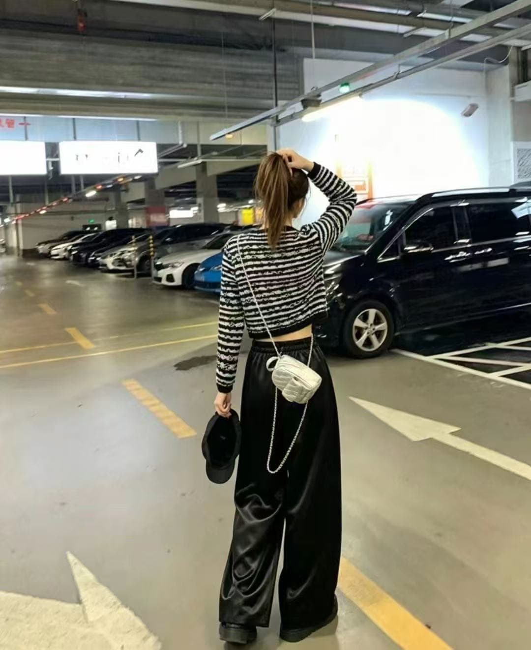 새로운 프랑스식 작은 샤넬 스타일 스트라이프 니트 쇼트 스타일 라운드 넥 긴팔 오픈 가디건 허리밴드 캐주얼 바지 세트 상세 이미지 4