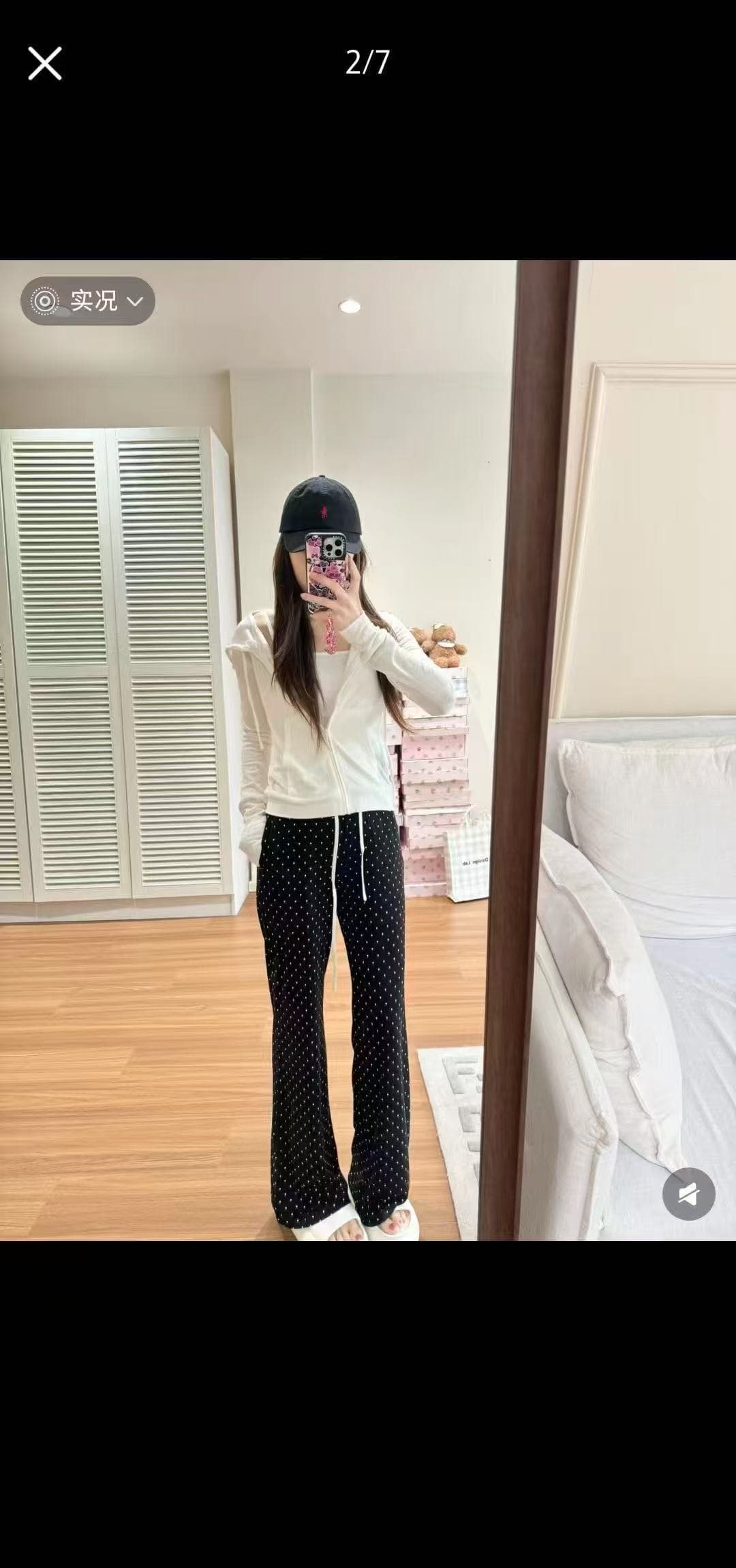 새로운 핫걸 후드 V넥 지퍼 오픈 가디건 슬립 허리밴드 도트 무늬 캐주얼 바지 3 세트 이미지 3