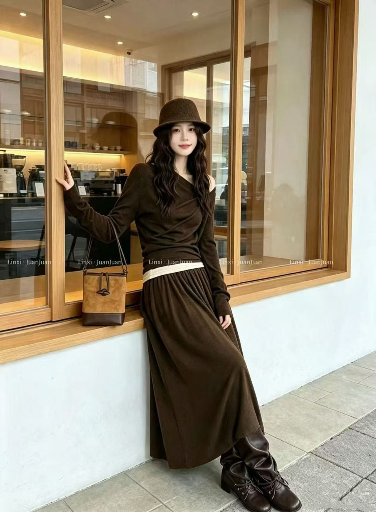 새로운 패션 새는 어깨 흔들다 칼라 몸매 가꾸기 맨위 숄더백 조끼 허리밴드 반신 스커트 3 세트 상세 이미지 2