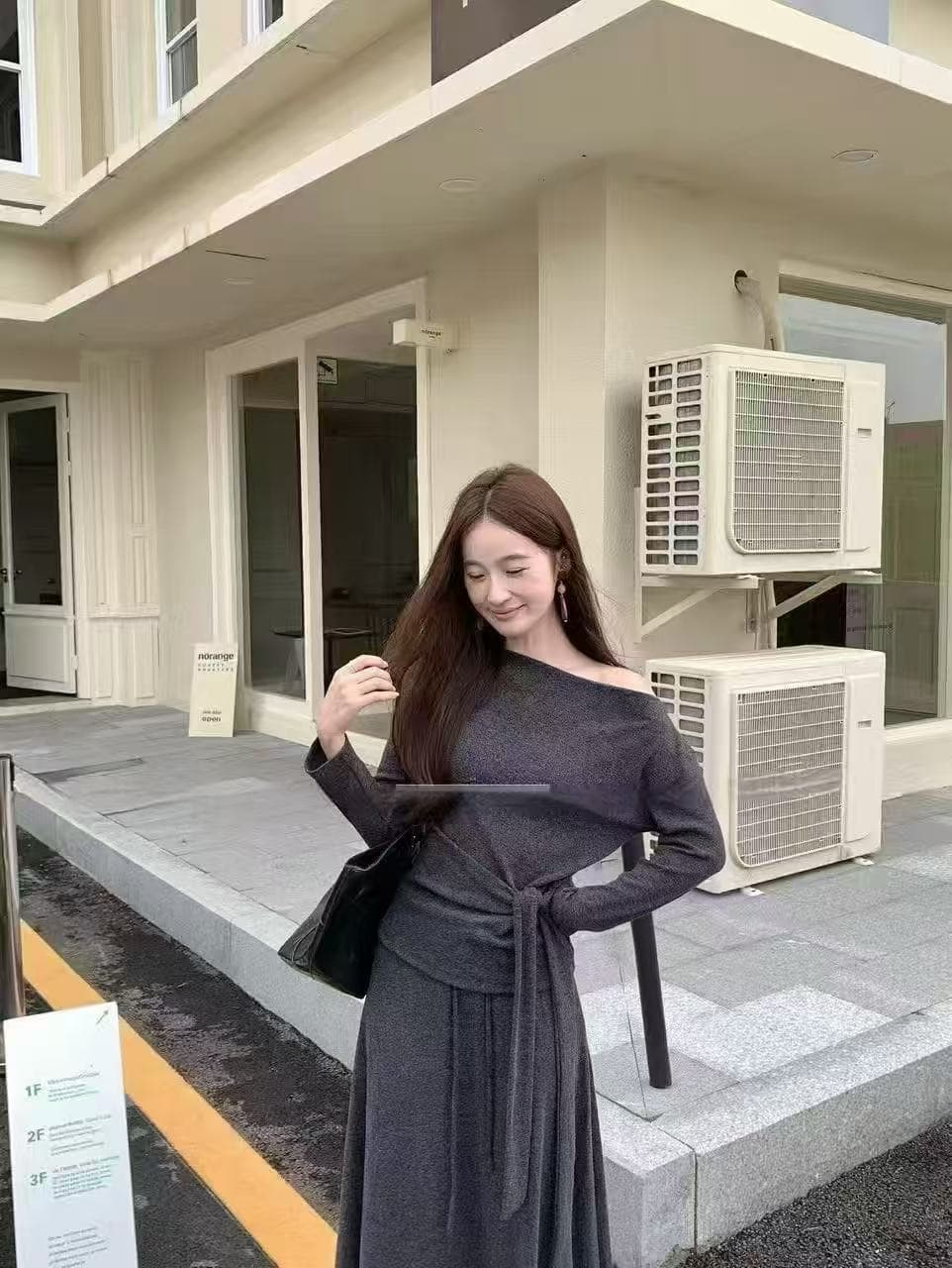 새로운 한국 스타일 패션 분위기 센스 품격 레이스업 긴팔 맨위 허리밴드 반신 치마 세트 상세 이미지 3